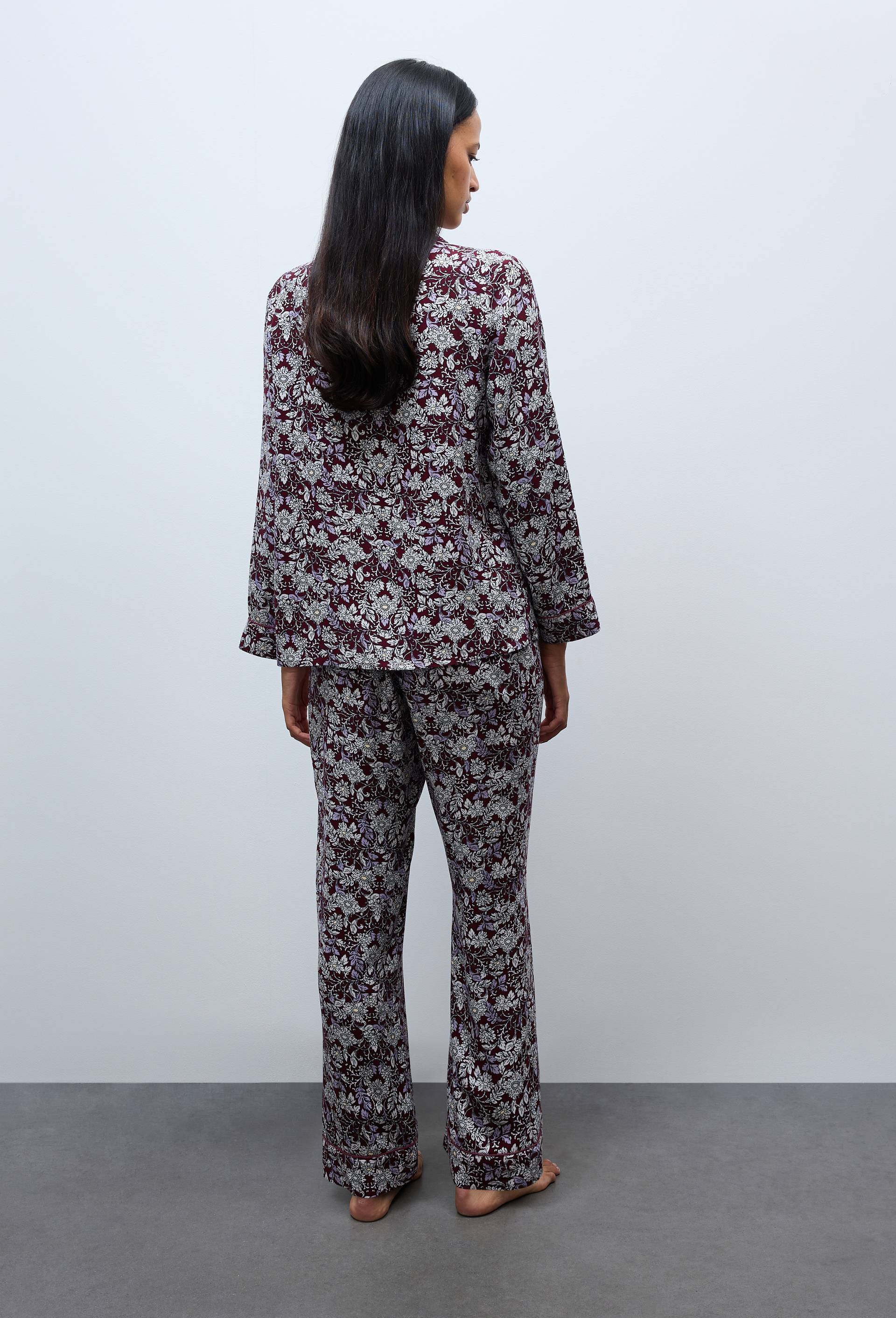 Pyjama en viscose imprim&eacute;e, Rouge fonc&eacute;, large image number 1
