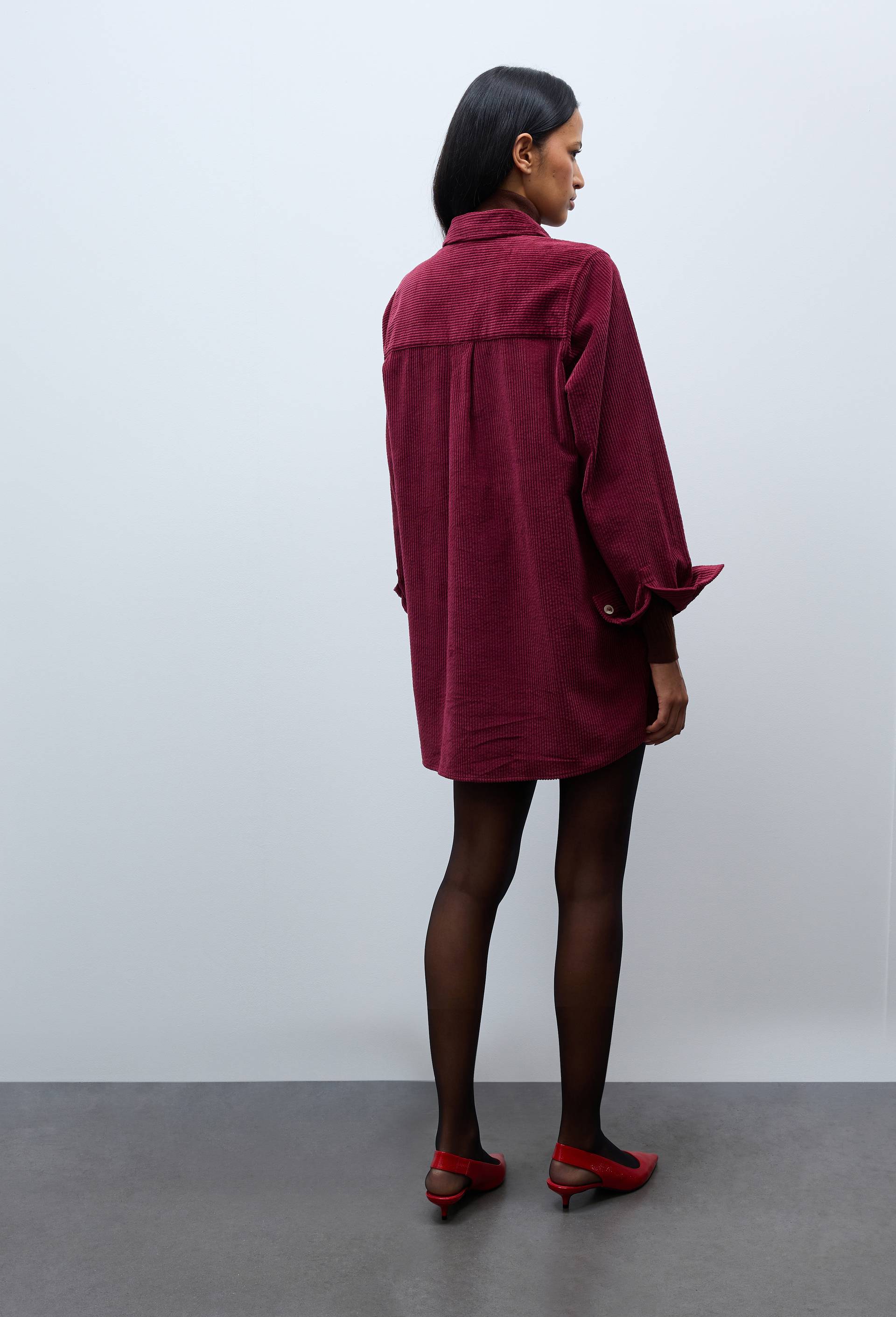 Robe courte manches longues en velours en coton BIO GOTS, Rouge fonc&eacute;, large image number 1