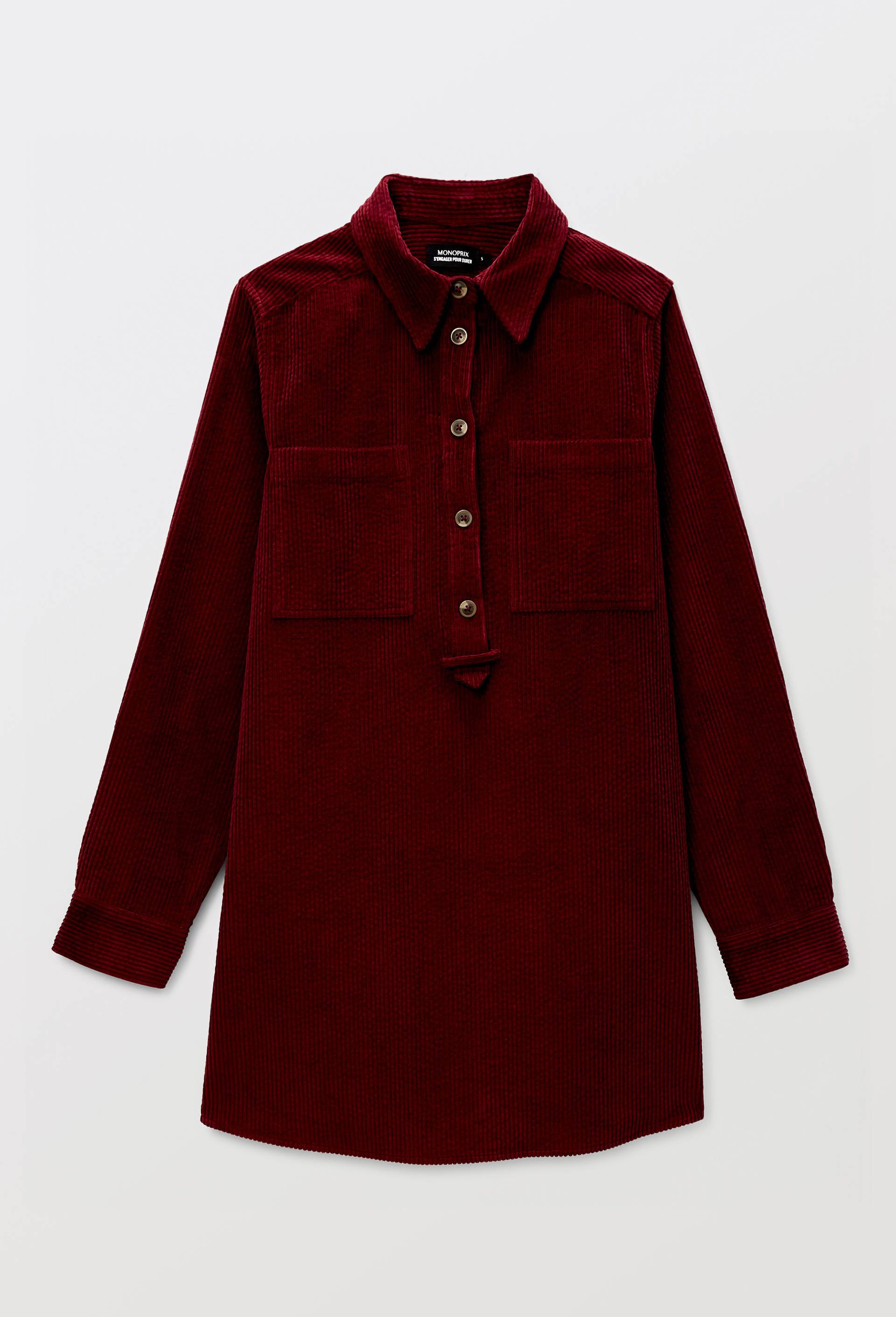 Robe courte manches longues en velours en coton BIO GOTS, Rouge fonc&eacute;, large image number 2