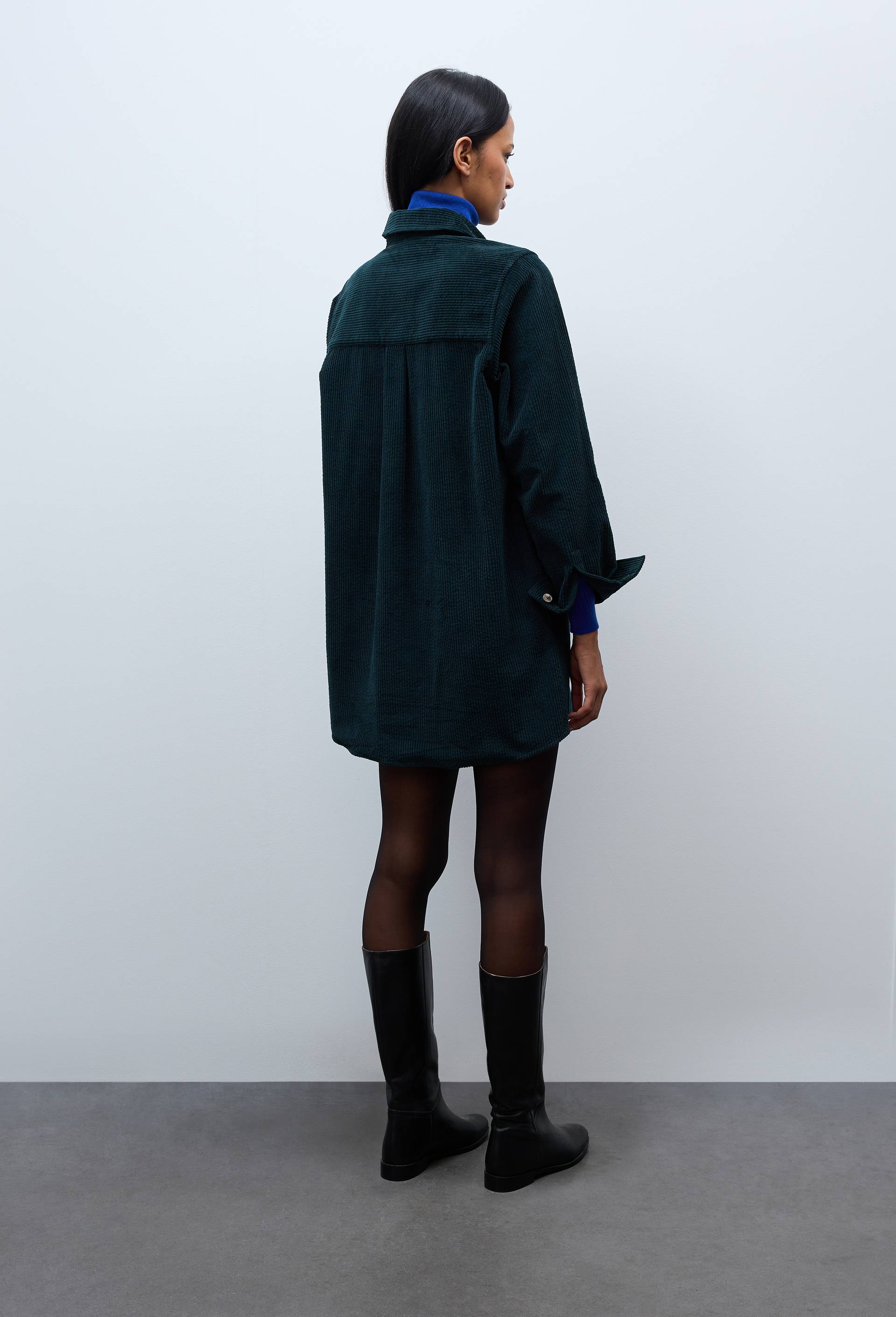 Robe courte manches longues en velours en coton BIO GOTS, Vert fonc&eacute;, large image number 1.0