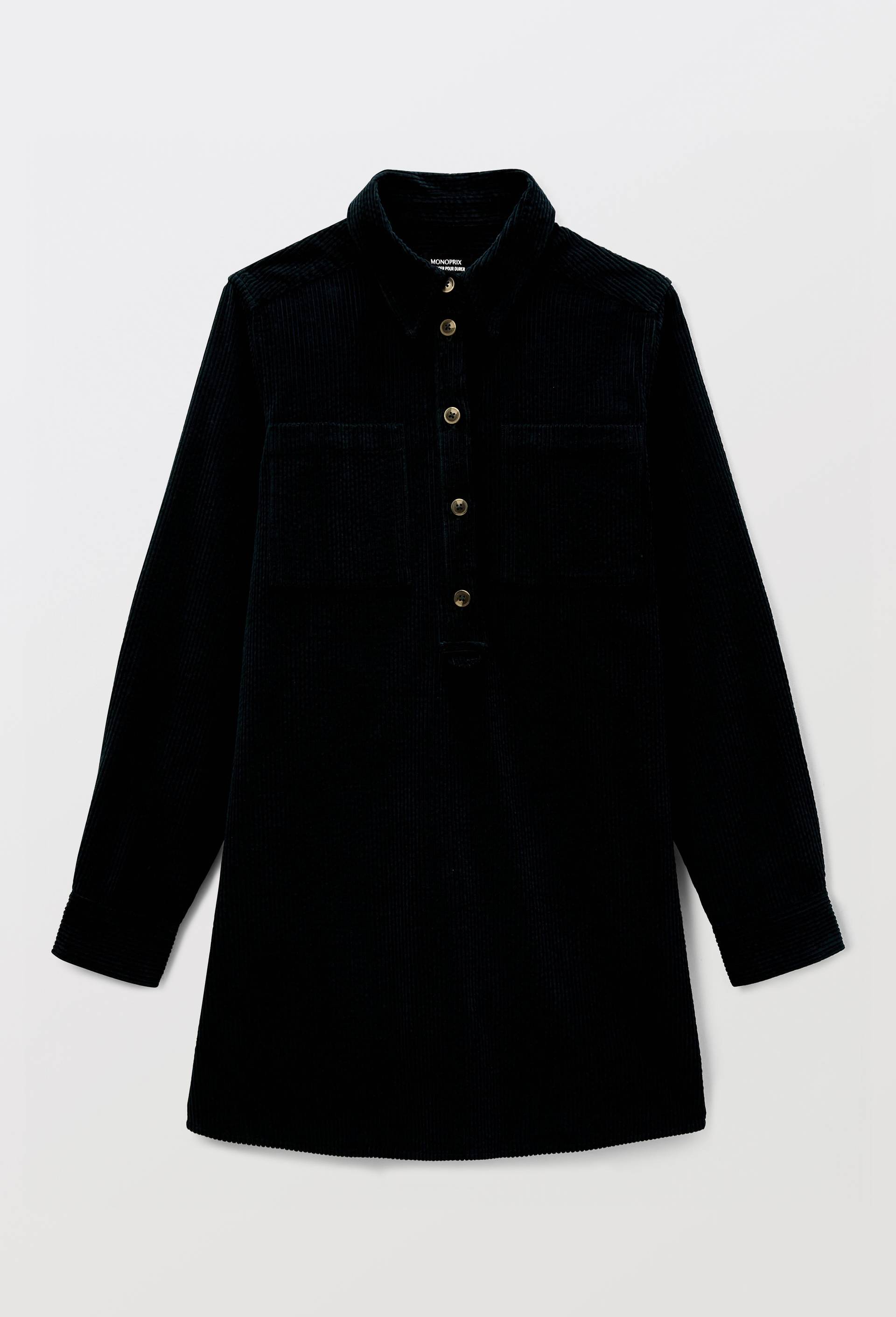 Robe courte manches longues en velours en coton BIO GOTS, Vert fonc&eacute;, large image number 2