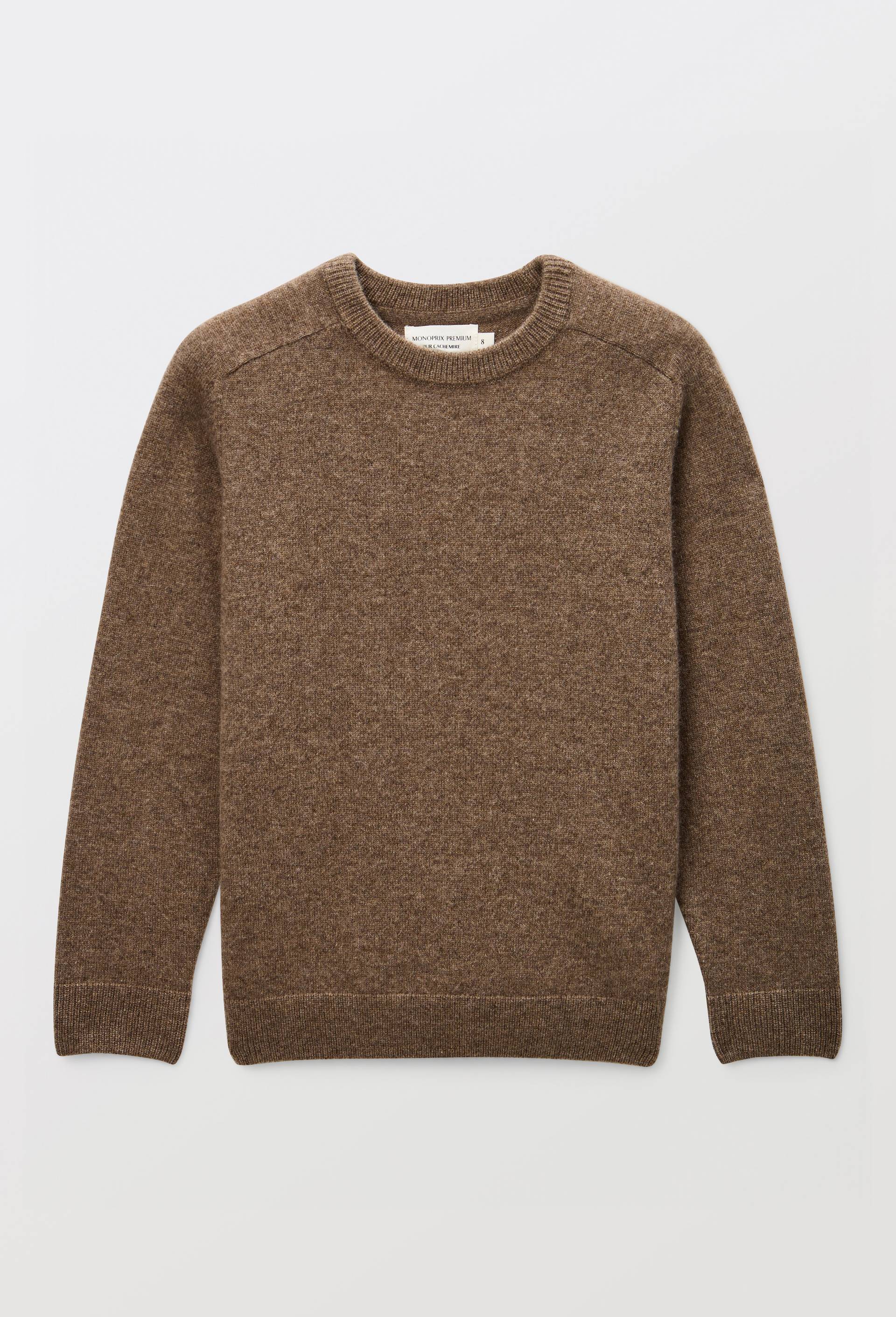 Pull uni col rond en 100% cachemire, Brun, large image number 2