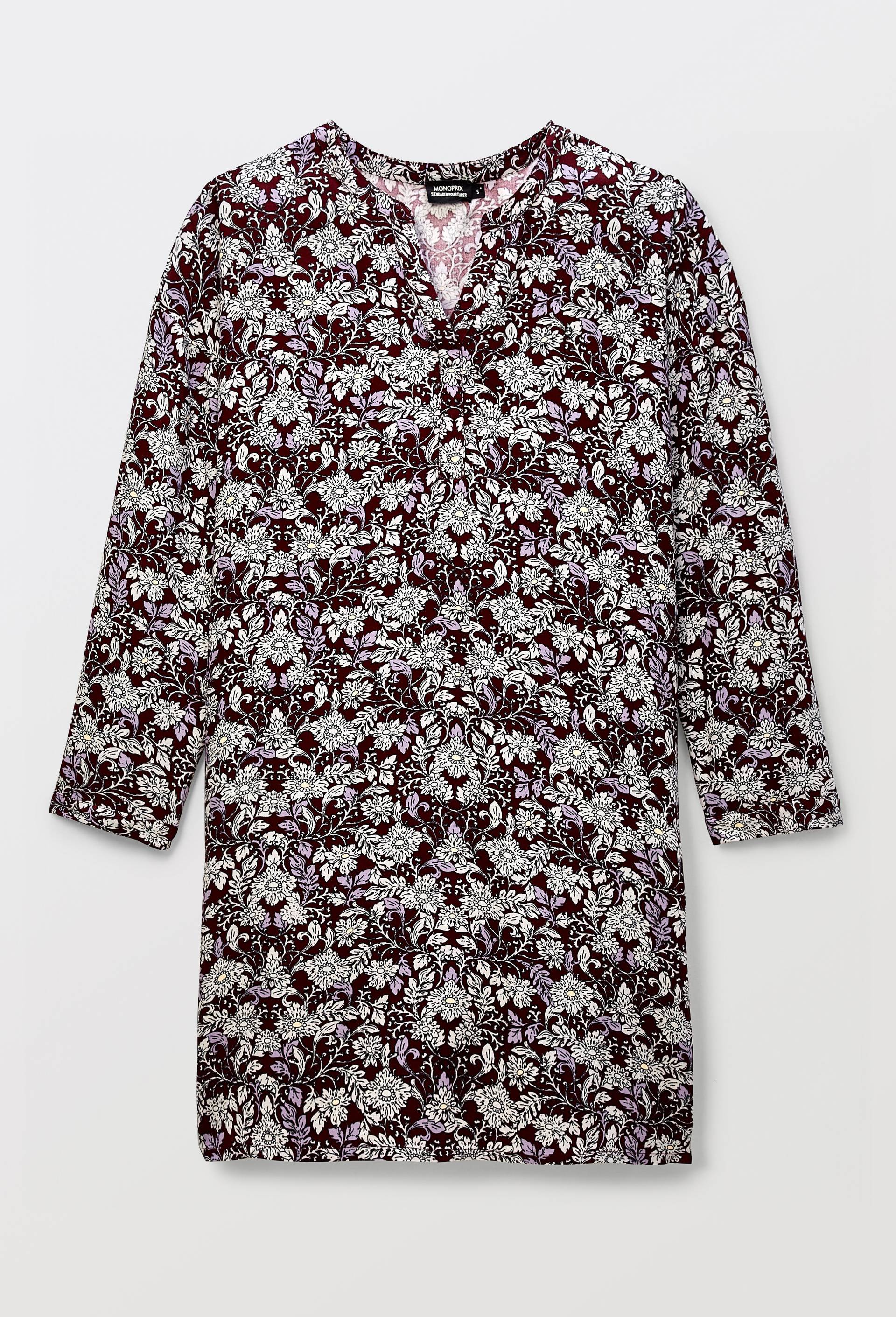 Chemise de nuit en viscose imprim&eacute;e &agrave; manches langues, Rouge fonc&eacute;, large image number 2.0