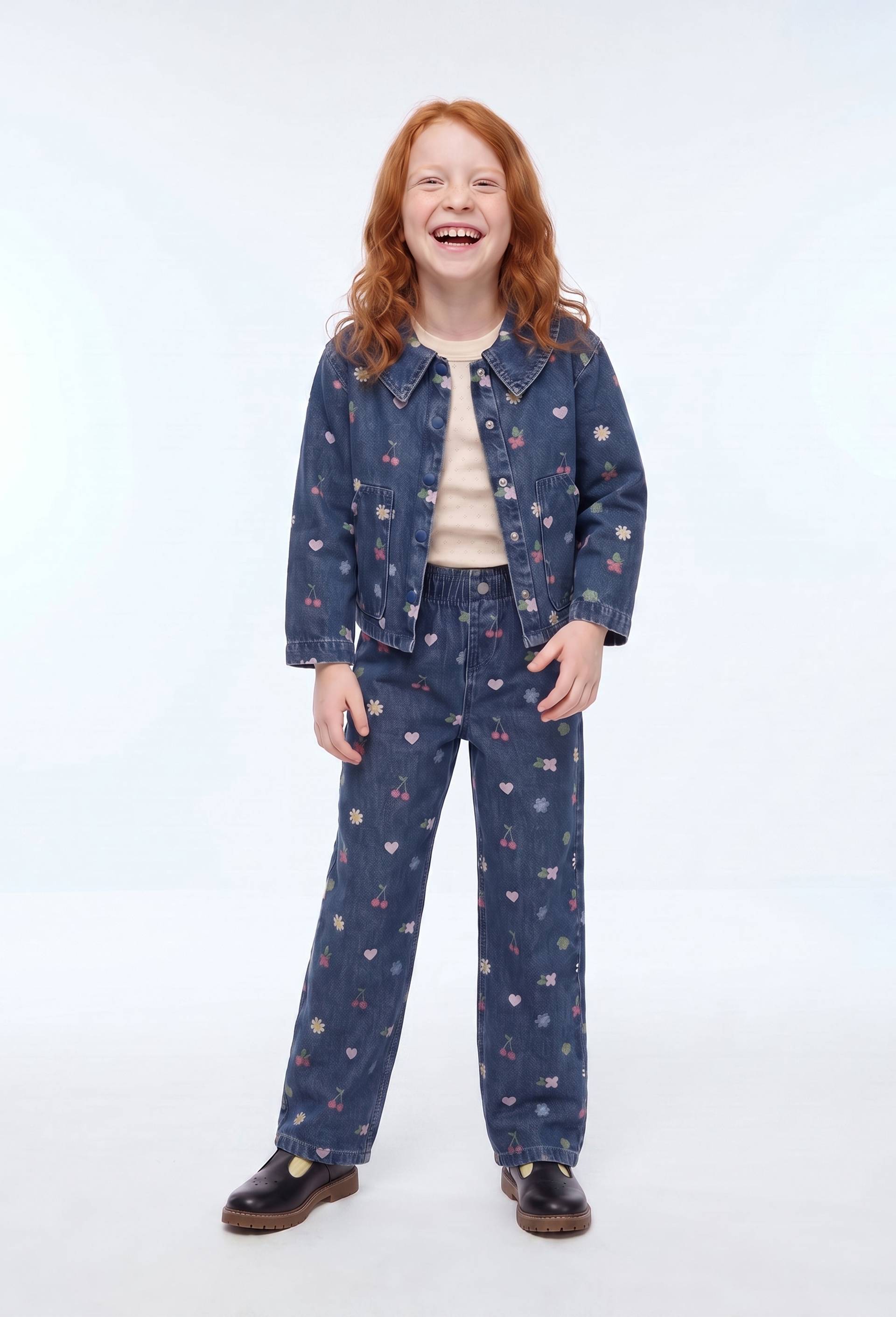 Jean taille &eacute;lastiqu&eacute;e imprim&eacute;, Bleu clair, large