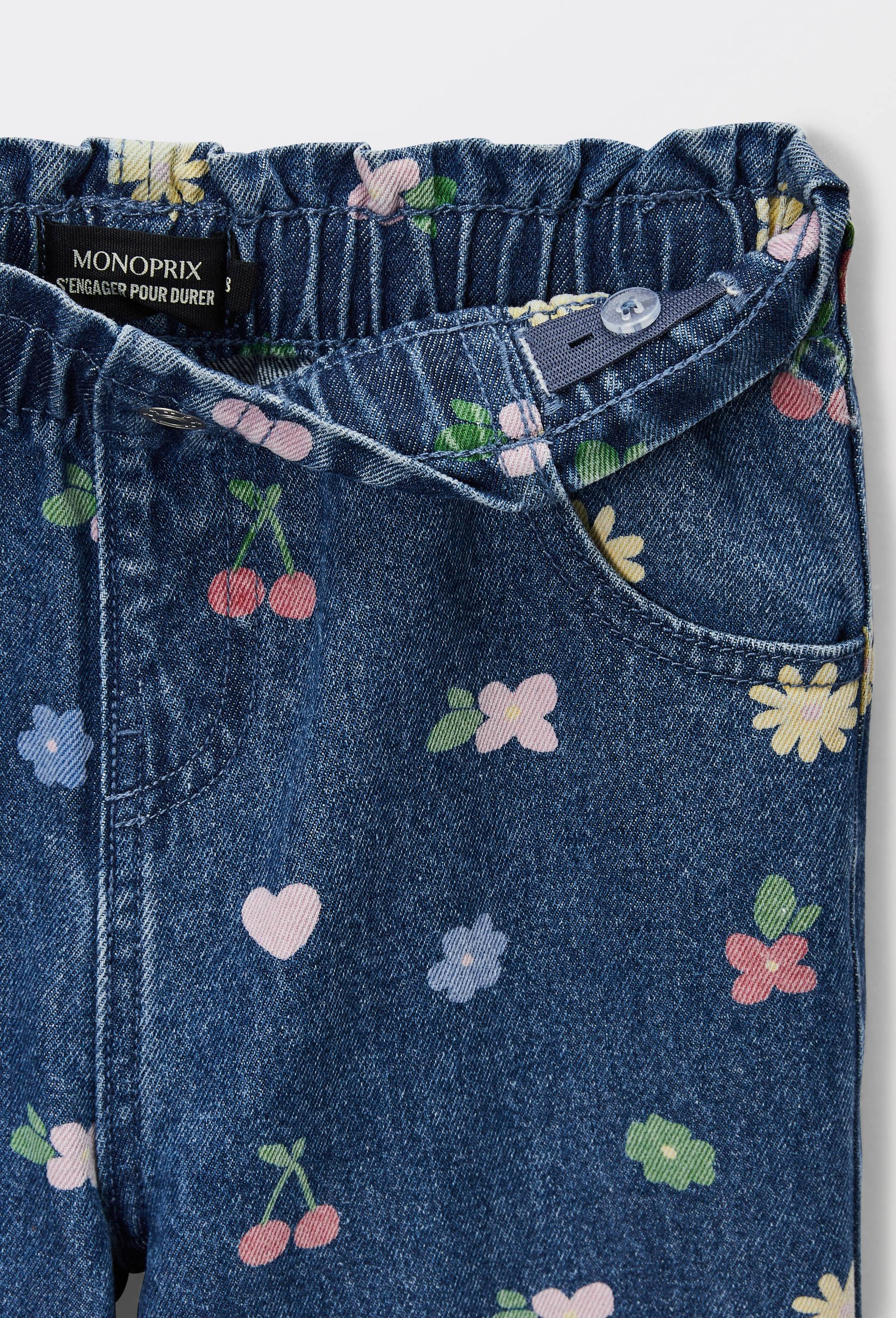 Jean taille &eacute;lastiqu&eacute;e imprim&eacute;, Bleu clair, large