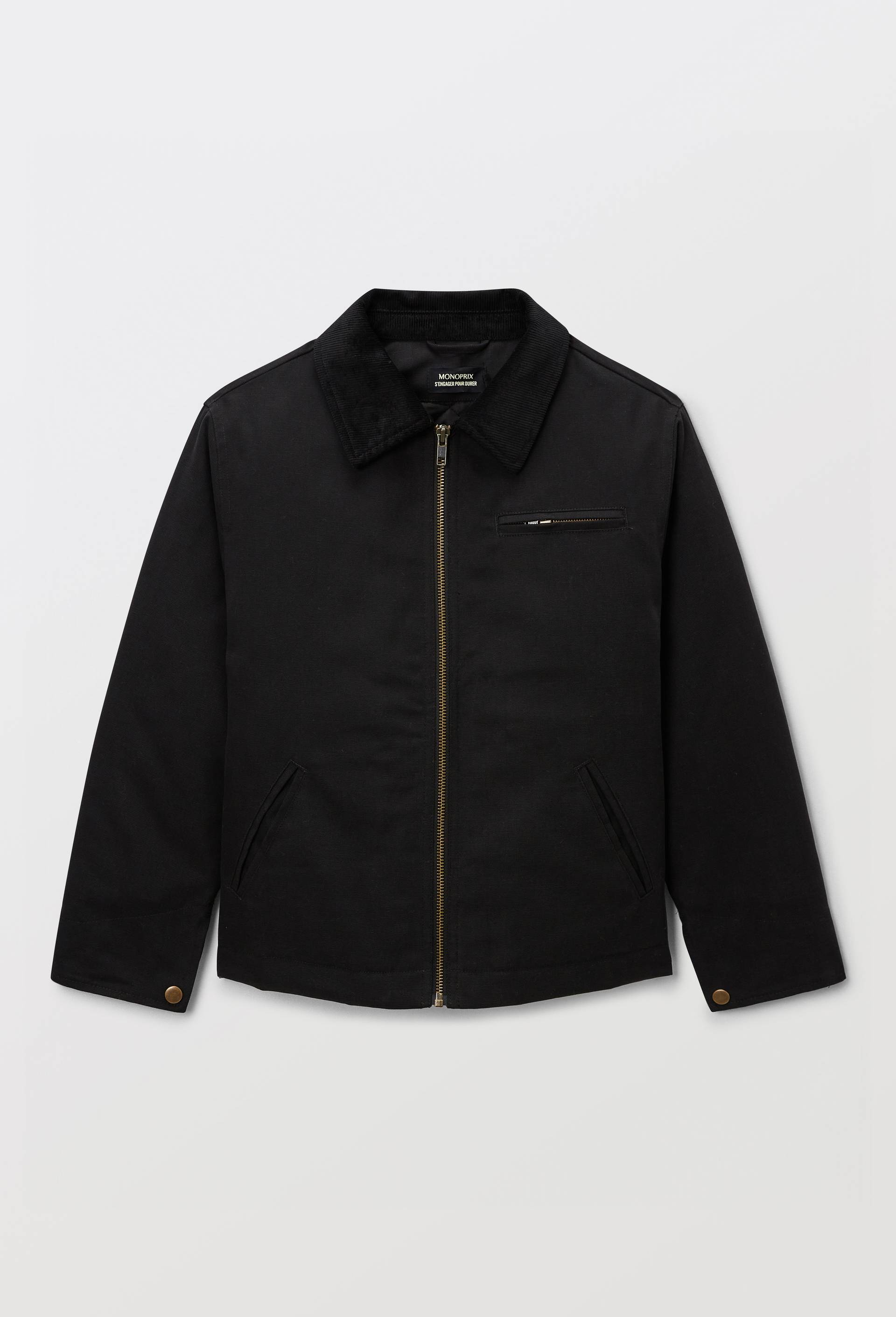 Veste avec col en velours unie contenant du coton, Noir, large image number 1.0