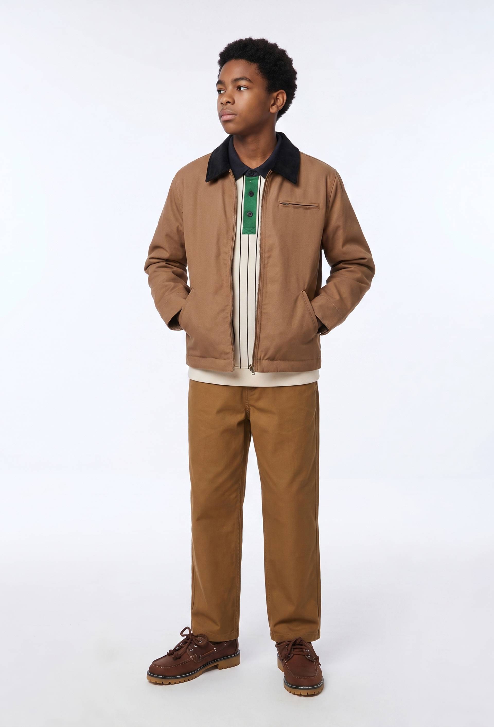 Veste avec col en velours unie contenant du coton, Beige, large