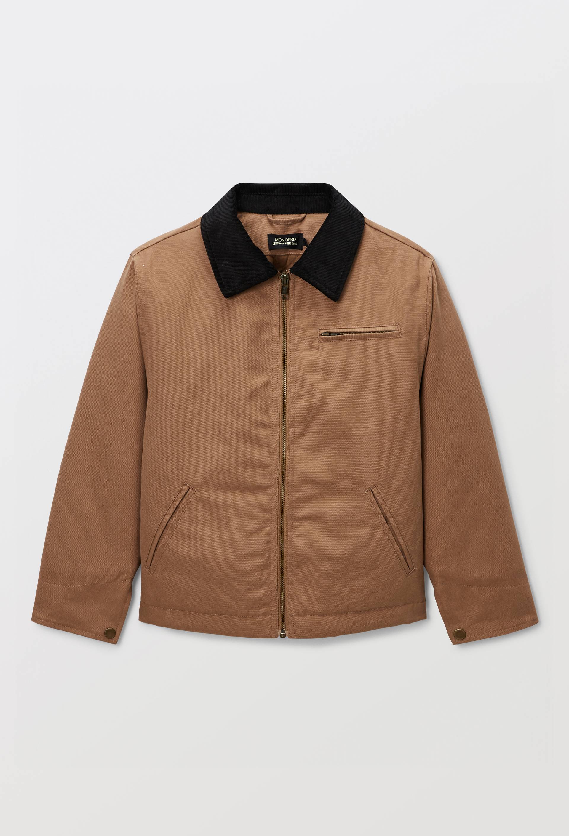 Veste avec col en velours unie contenant du coton, Beige, large