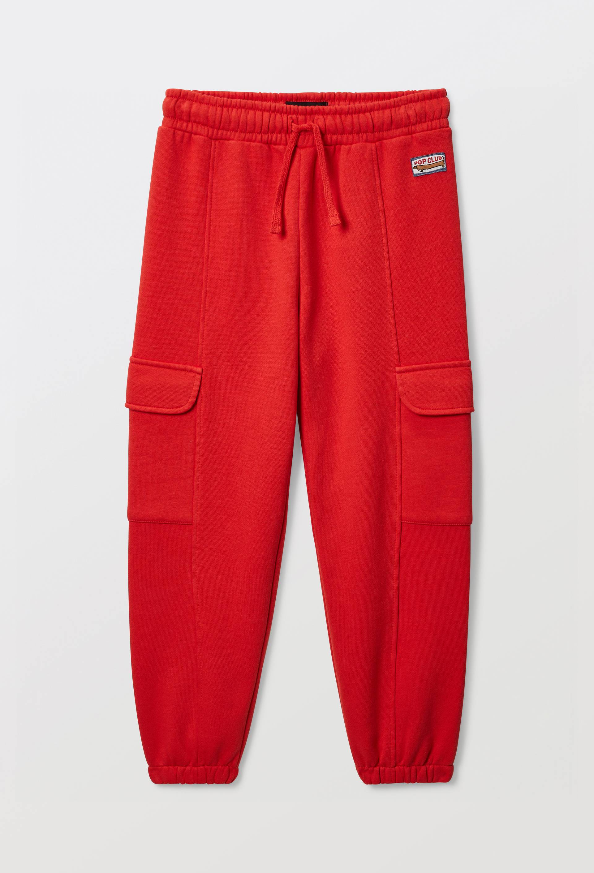 Jogging cargo uni, en coton BIO GOTS, Rouge, swatch image
