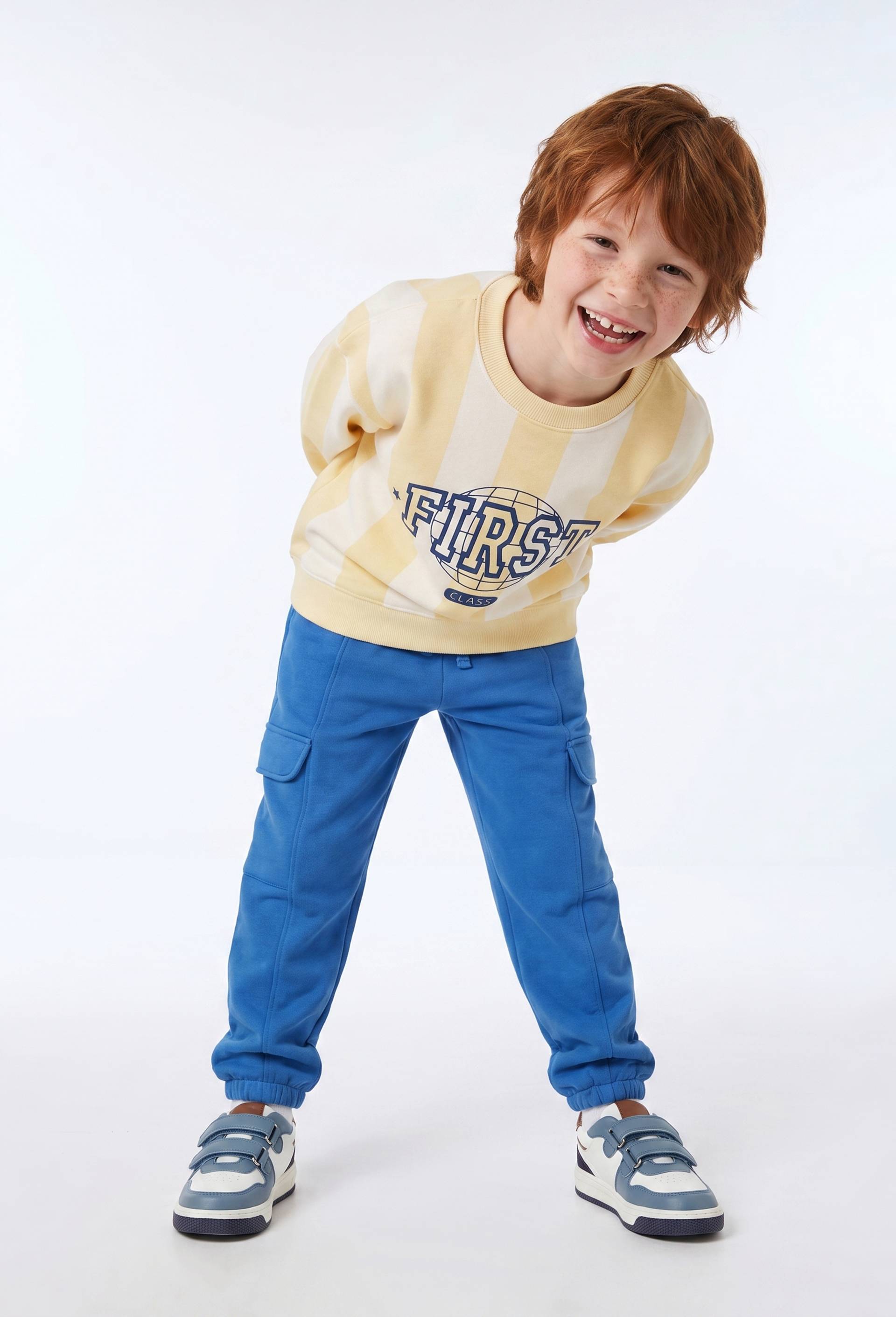 Jogging cargo uni, en coton BIO GOTS, Bleu, large image number 0.0