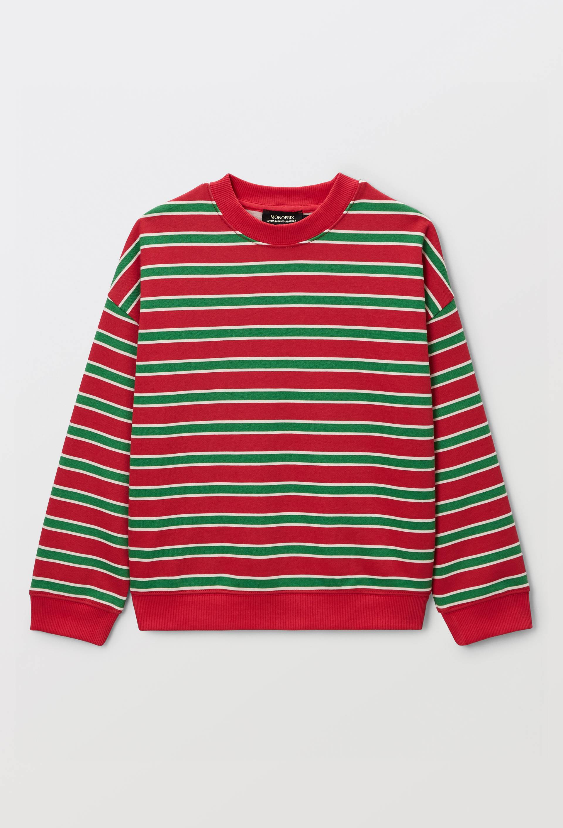 Sweat ray&eacute; en coton BIO GOTS, Rouge, large