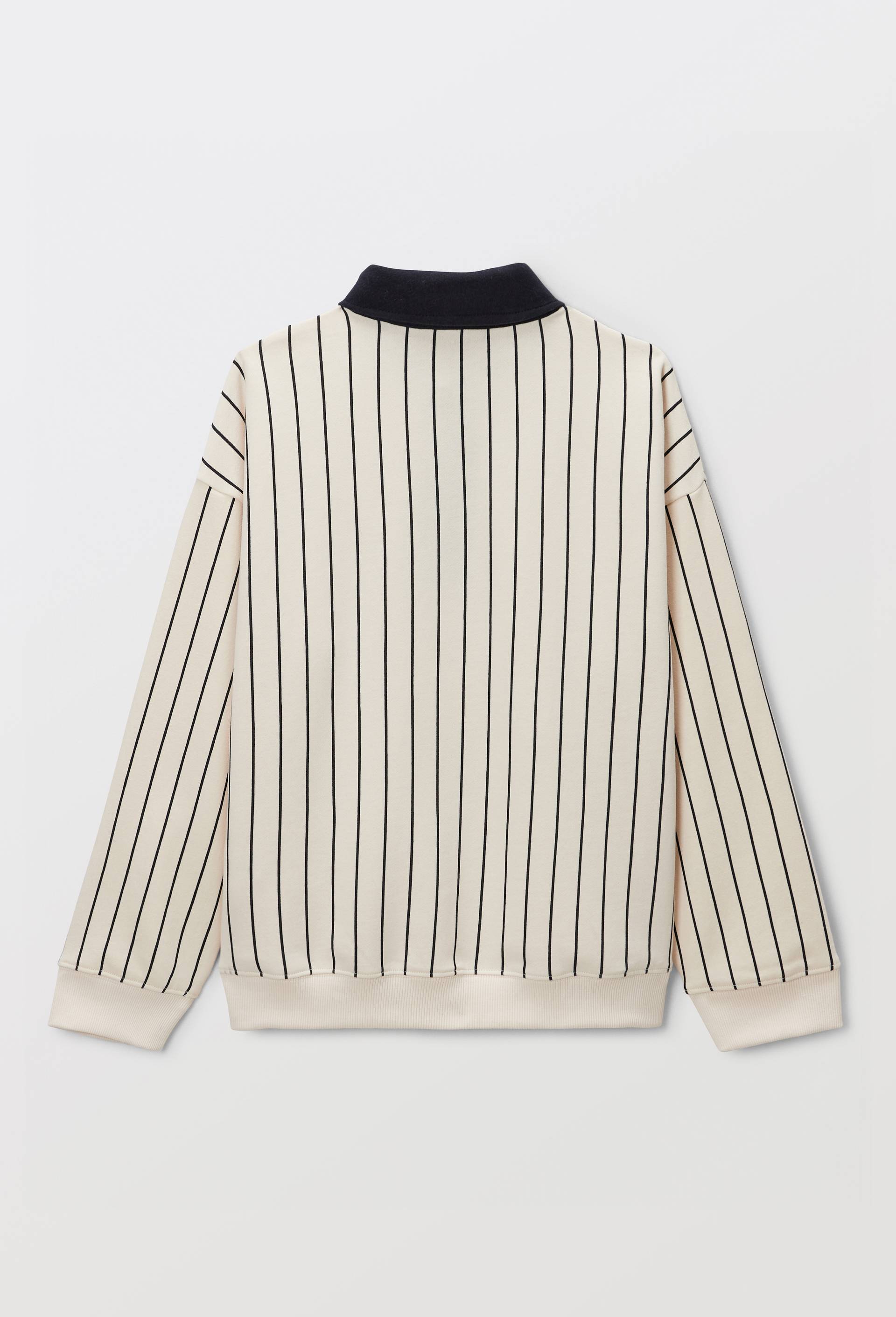 Sweat col polo ray&eacute; en coton BIO GOTS, Beige clair, large image number 2.0