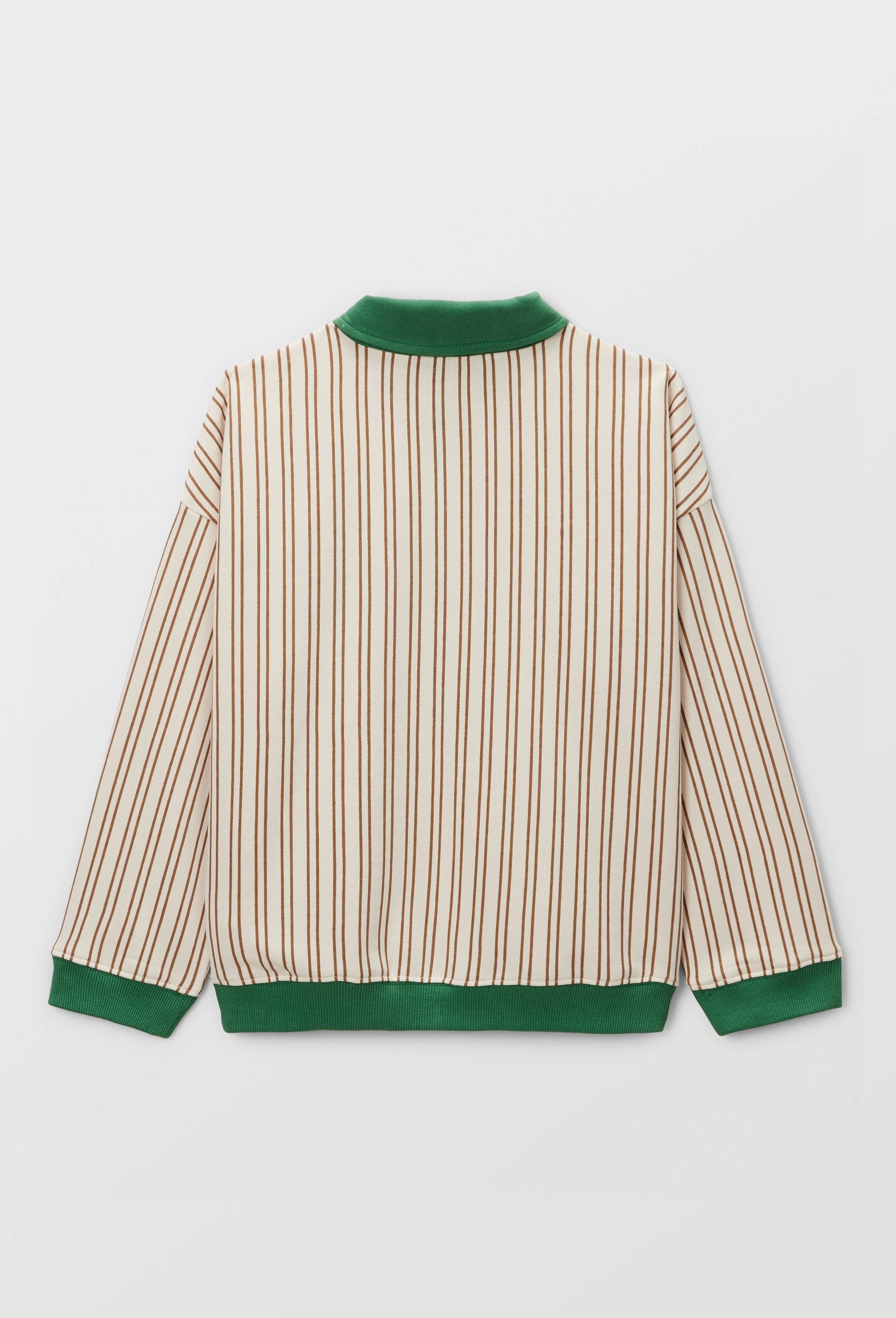 Sweat col polo ray&eacute; en coton BIO GOTS, Vert, large image number 2.0