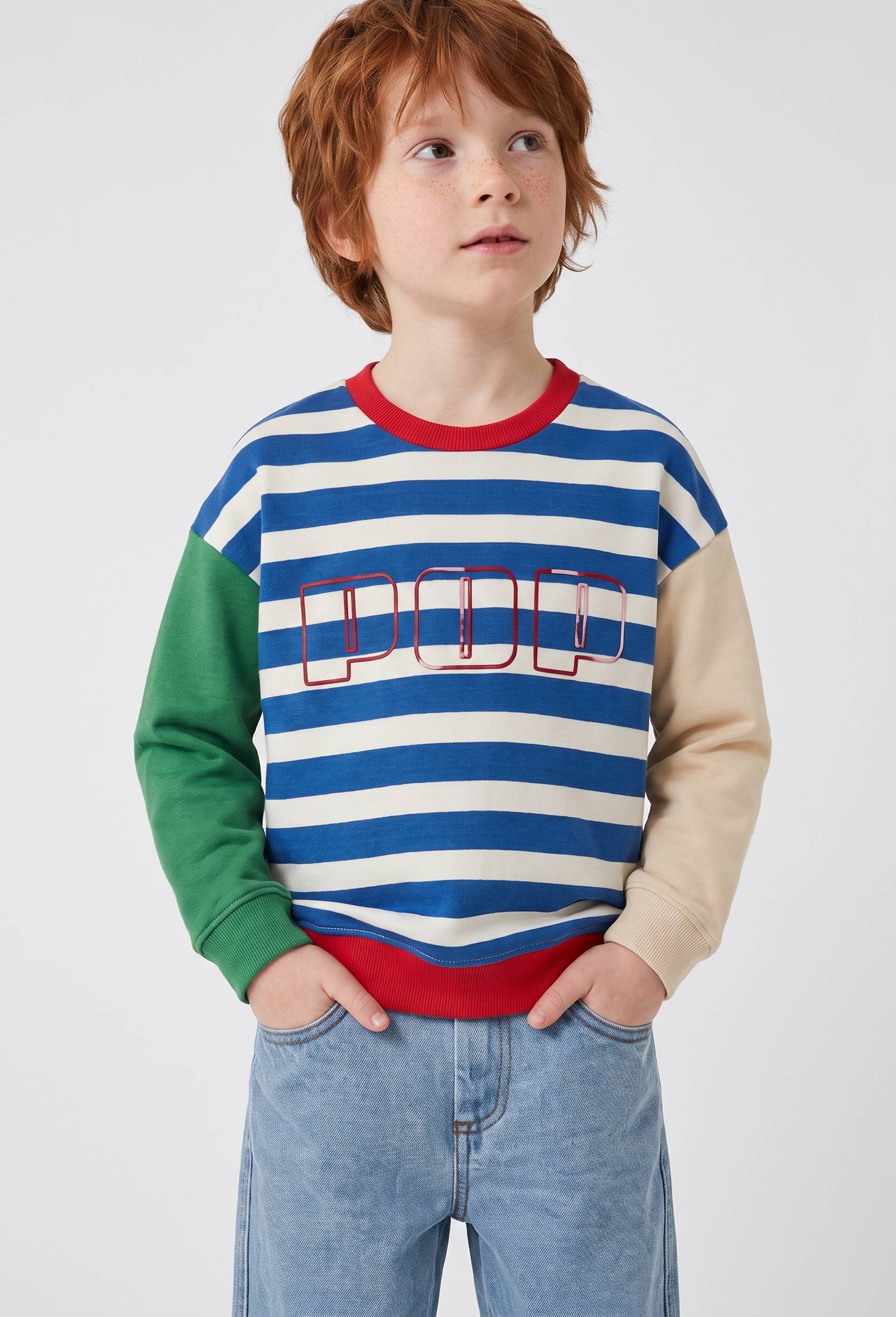 Sweat imprim&eacute; en coton BIO GOTS, Bleu, large image number 0