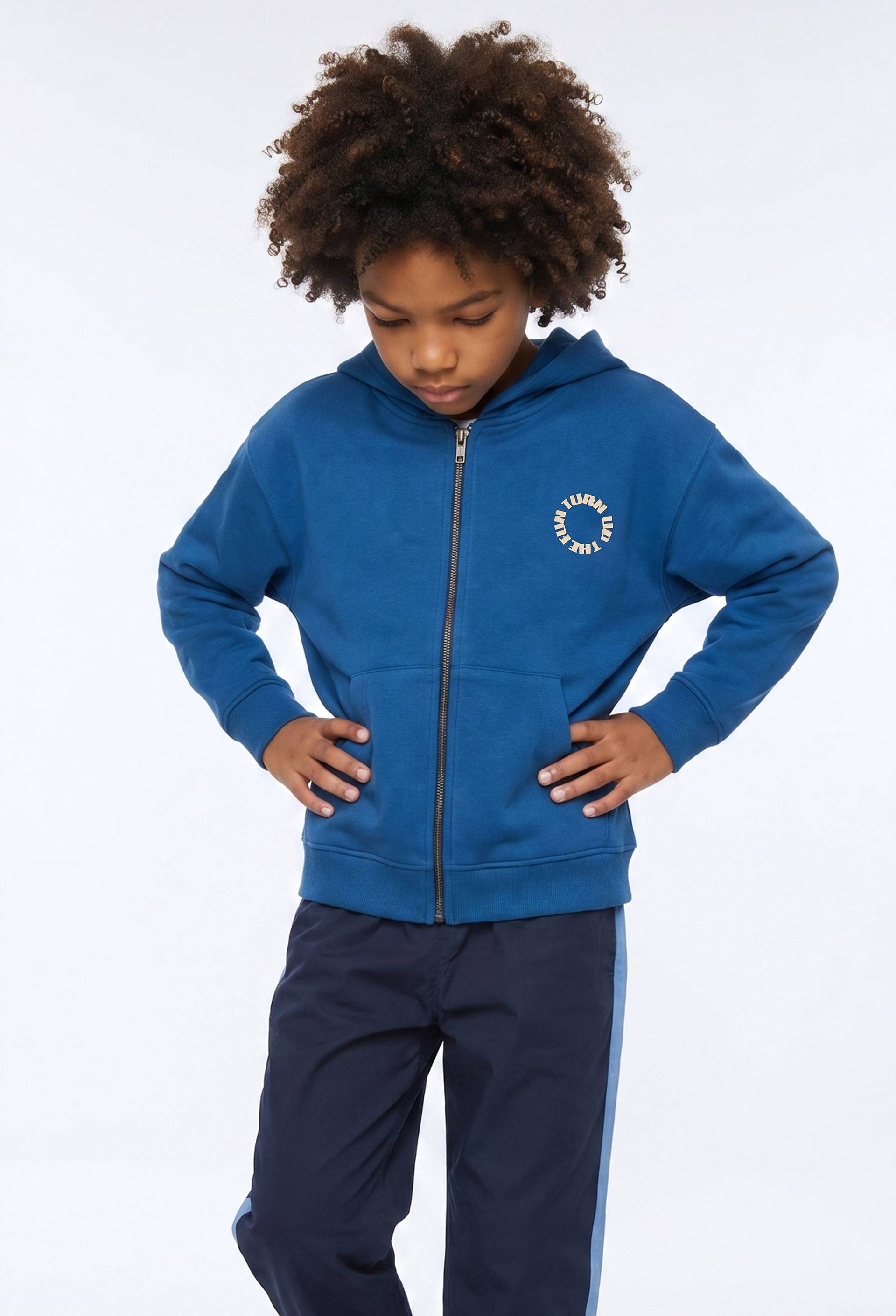 Sweat zipp&eacute; &agrave; capuche imprim&eacute; en coton BIO GOTS, Bleu, large image number 0