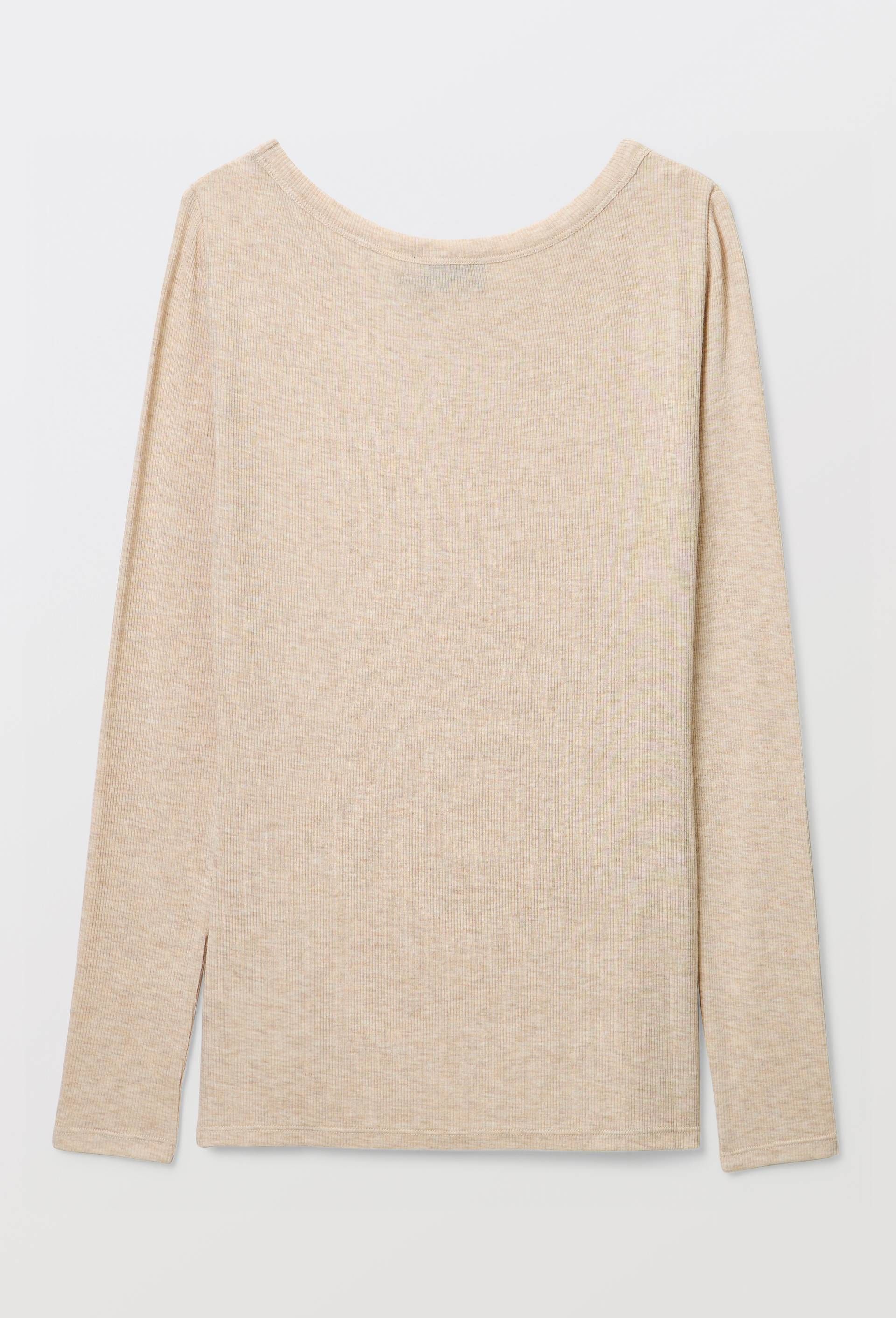 T-shirt manches longues c&ocirc;te fine contenant du cachemire, Beige, large image number 3.0
