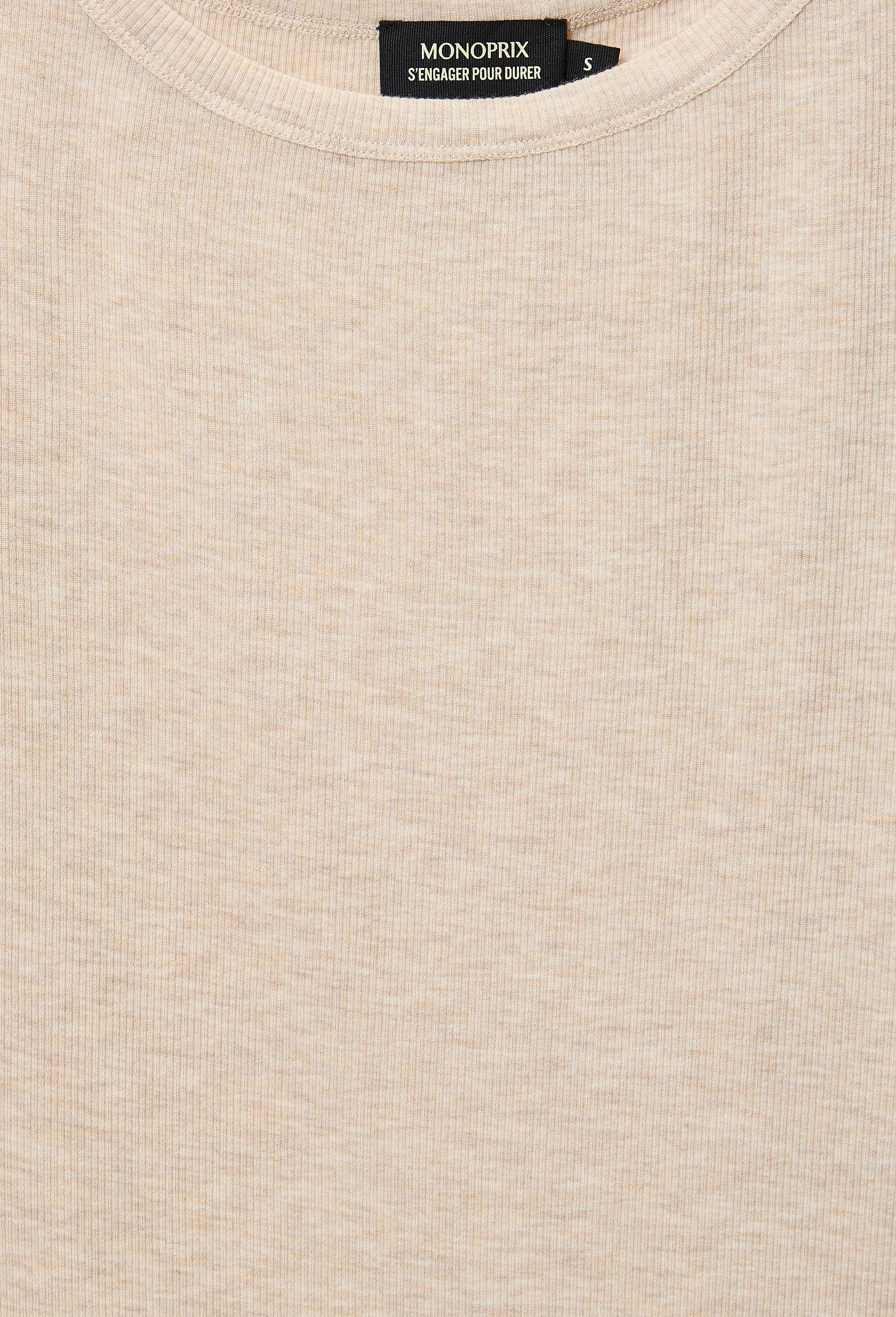T-shirt manches longues c&ocirc;te fine contenant du cachemire, Beige, large image number 4.0