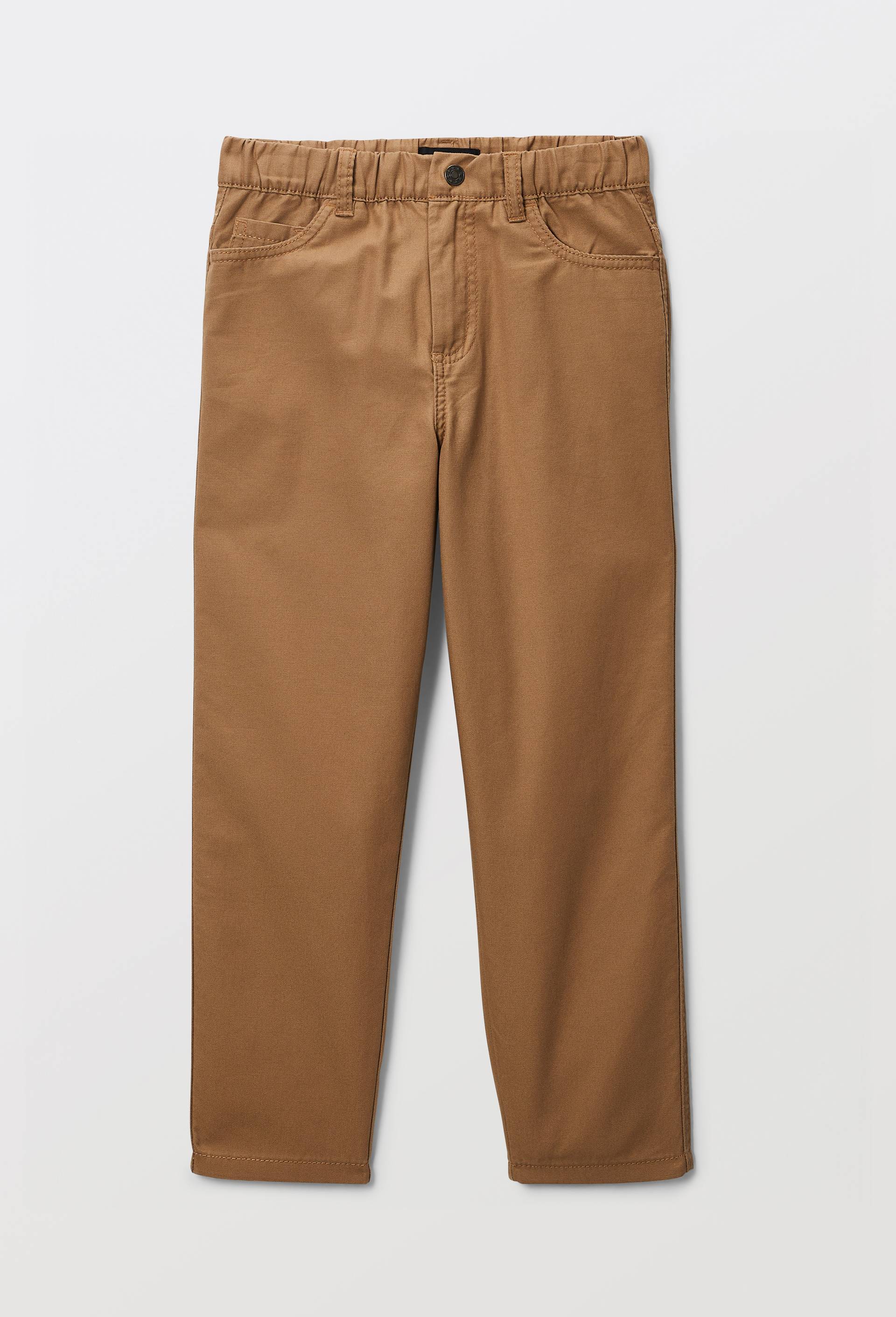 Pantalon droit &eacute;lastiqu&eacute; uni en coton, Beige, large