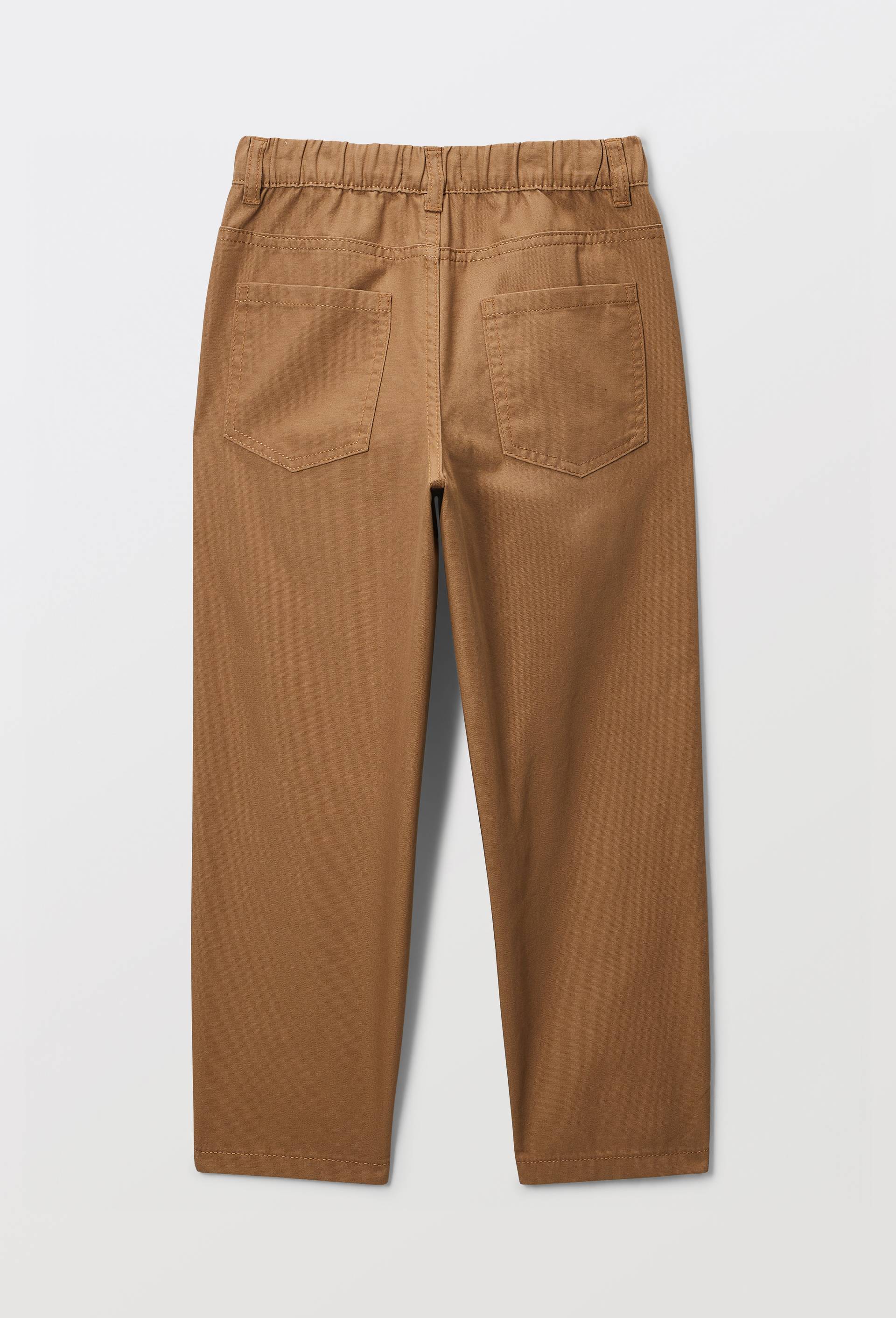Pantalon droit &eacute;lastiqu&eacute; uni en coton, Beige, large image number 2.0