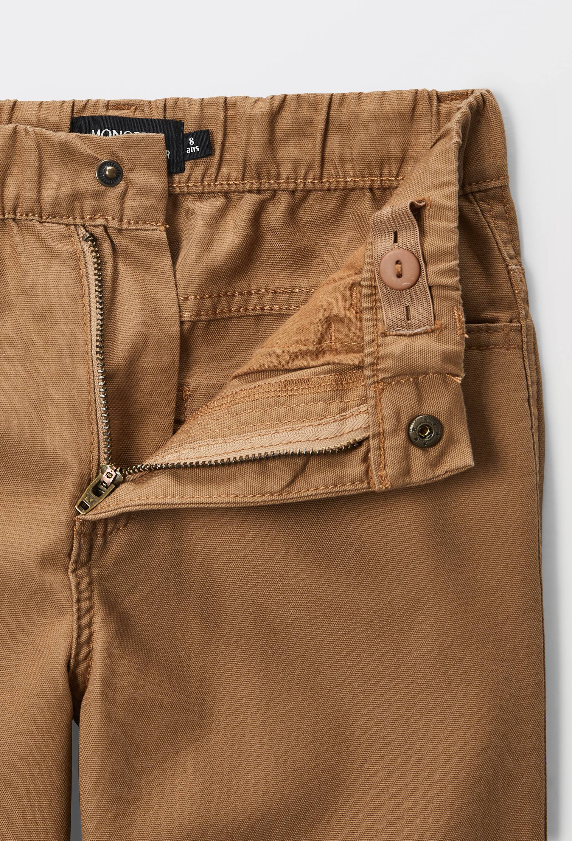 Pantalon droit &eacute;lastiqu&eacute; uni en coton, Beige, large image number 3