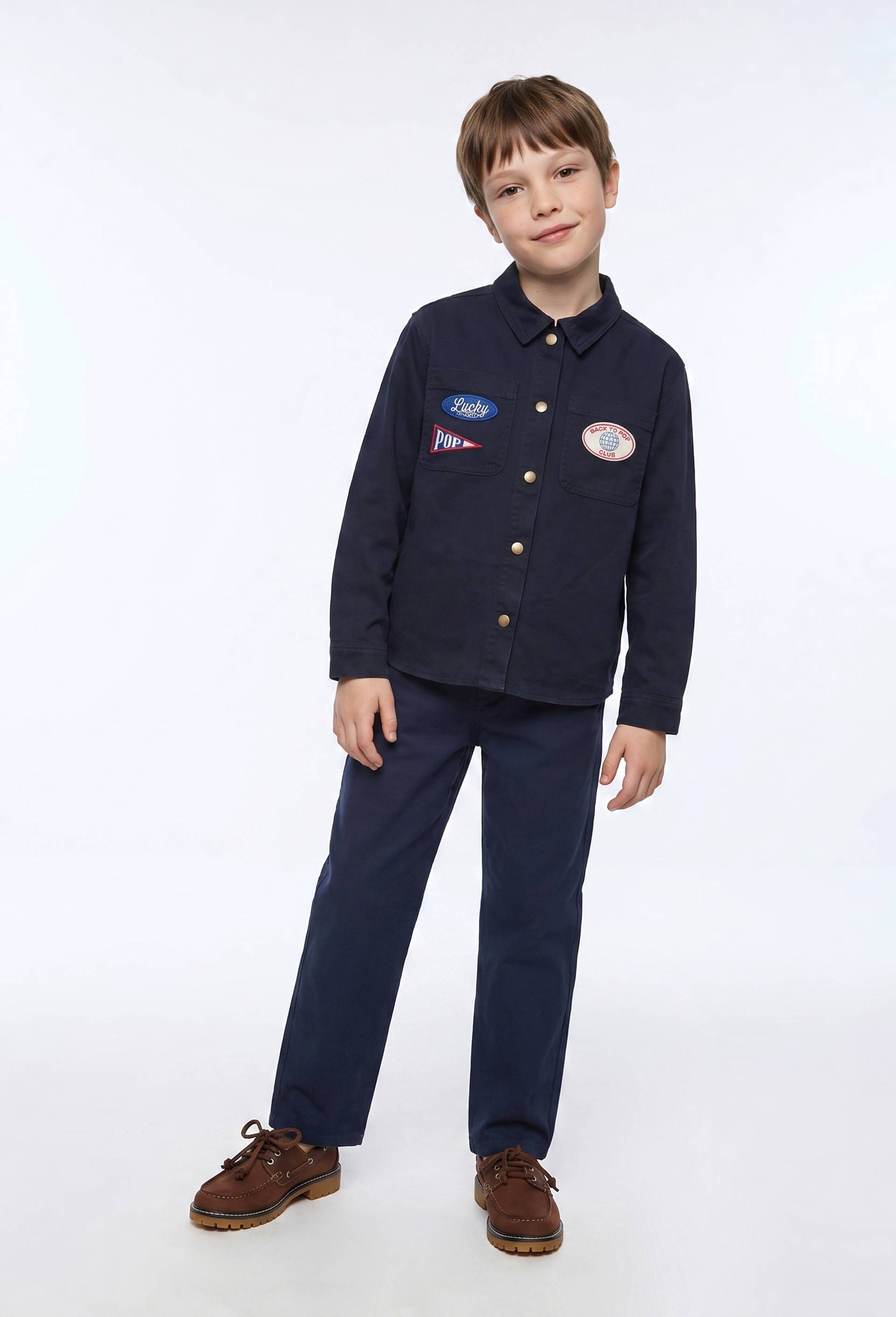 Pantalon carpenter ray&eacute; en coton, Bleu fonc&eacute;, swatch image