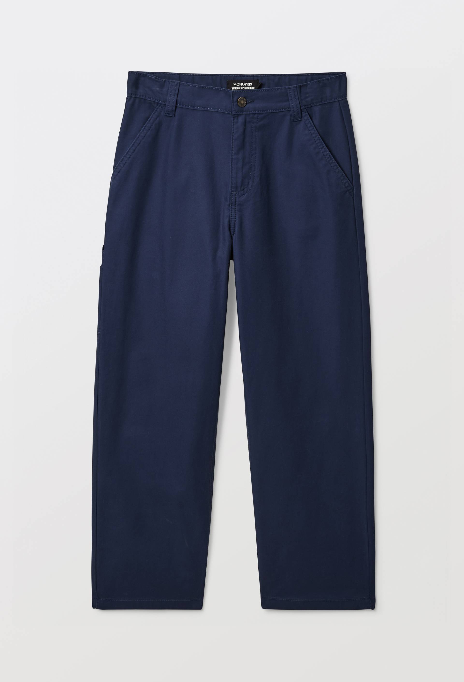 Pantalon carpenter ray&eacute; en coton, Bleu fonc&eacute;, large image number 1
