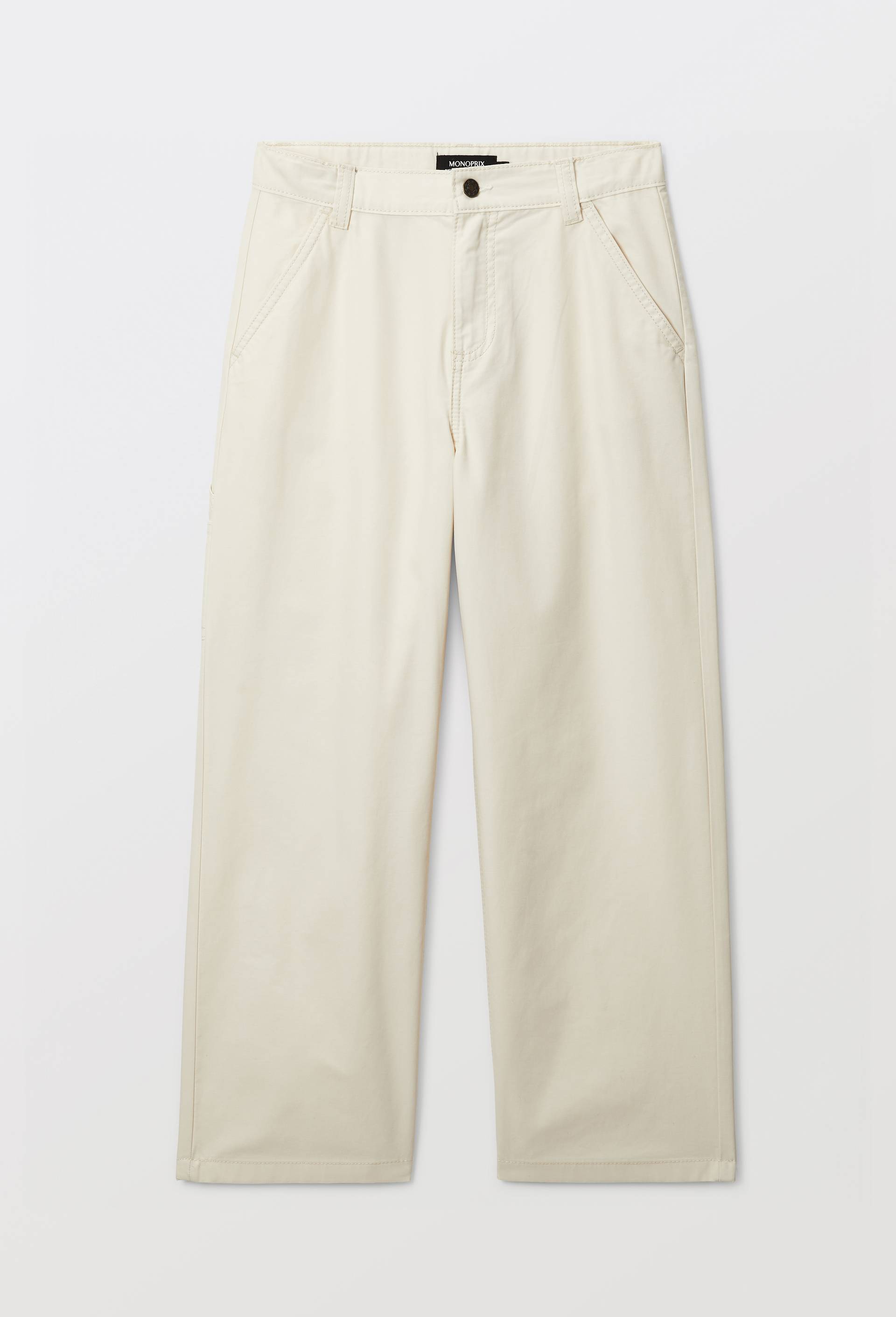Pantalon carpenter ray&eacute; en coton, Beige clair, large image number 2.0