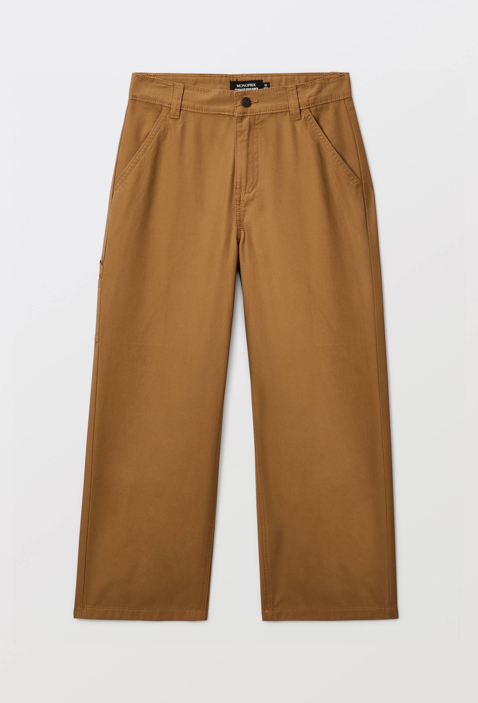Pantalon carpenter ray&eacute; en coton, Beige, large image number 2.0
