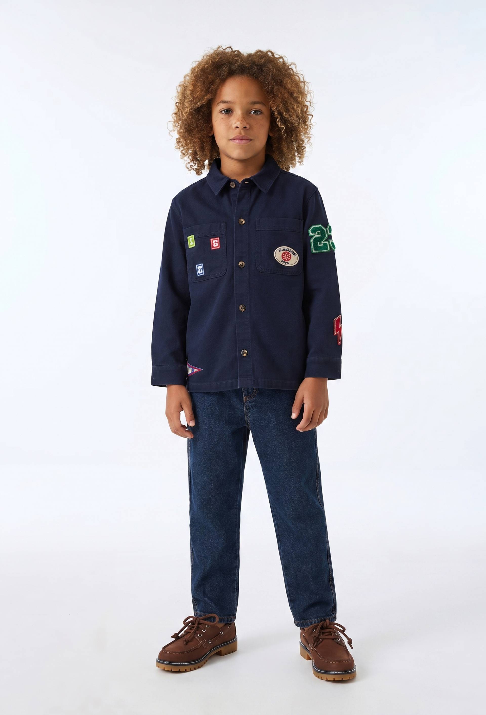 Pantalon droit &eacute;lastiqu&eacute; uni en coton, Bleu, large