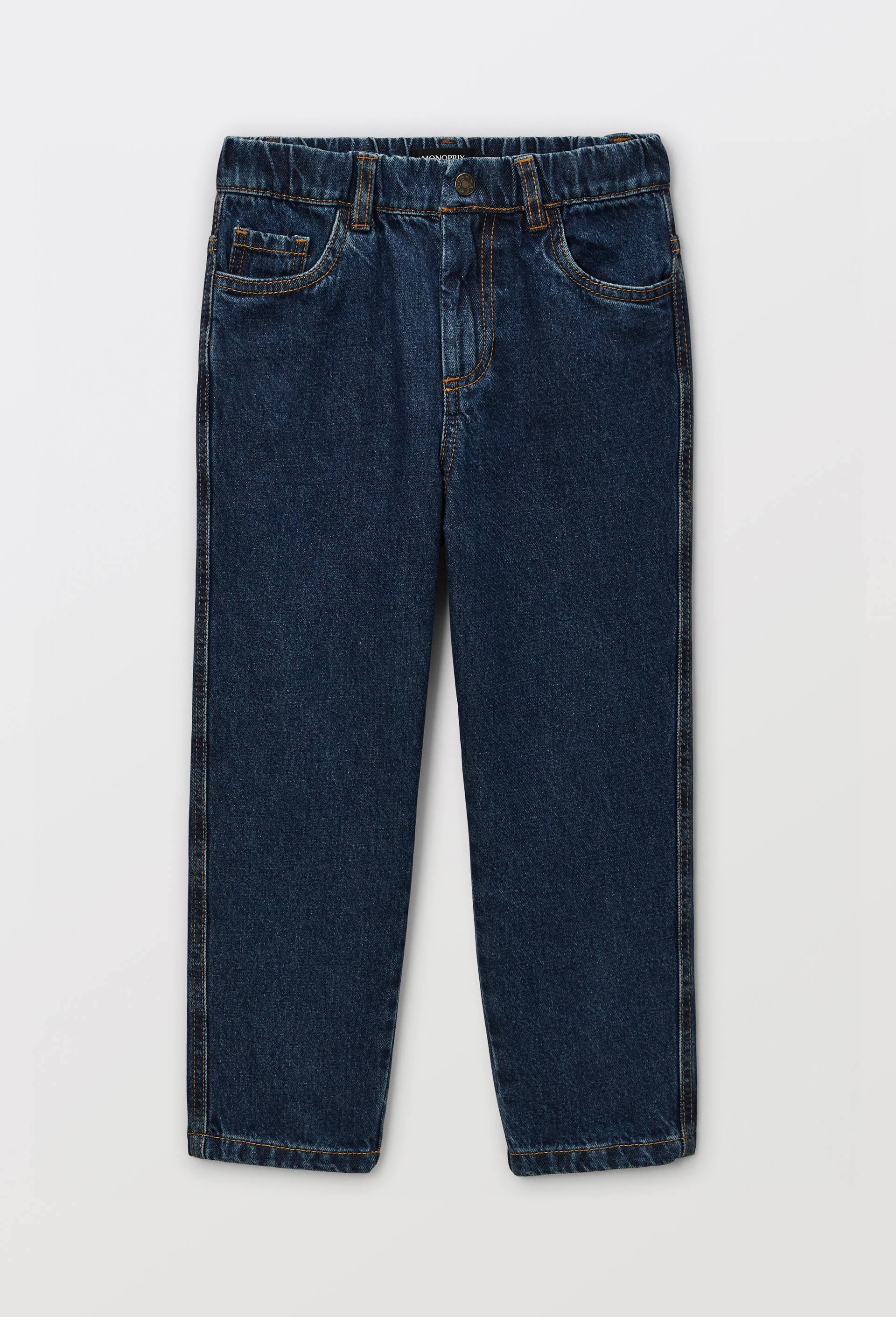 Pantalon droit &eacute;lastiqu&eacute; uni en coton, Bleu, large image number 1