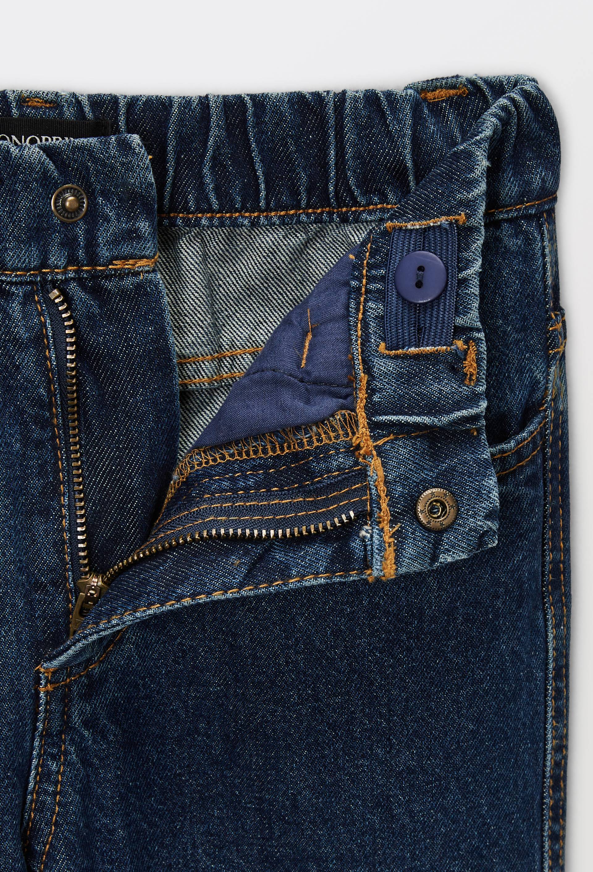 Pantalon droit &eacute;lastiqu&eacute; uni en coton, Bleu, large image number 3