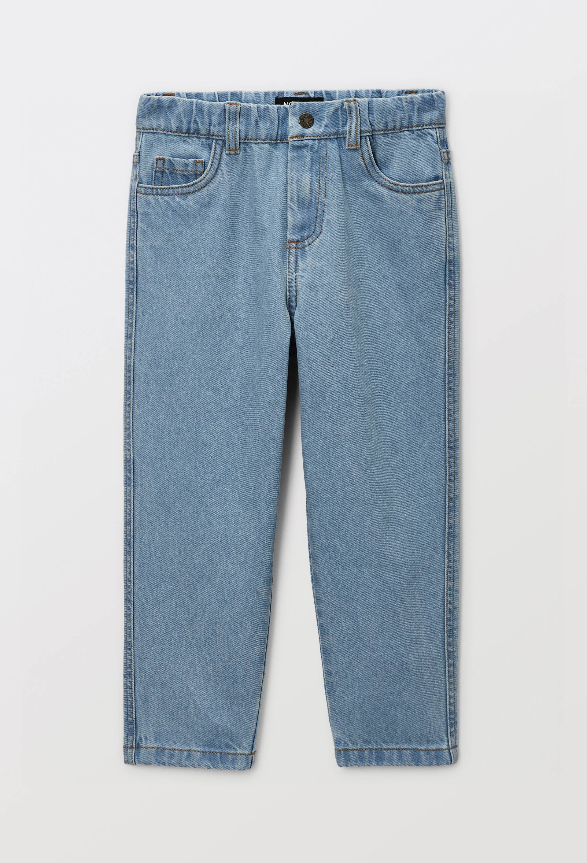 Pantalon droit &eacute;lastiqu&eacute; uni en coton, Bleu, large image number 1