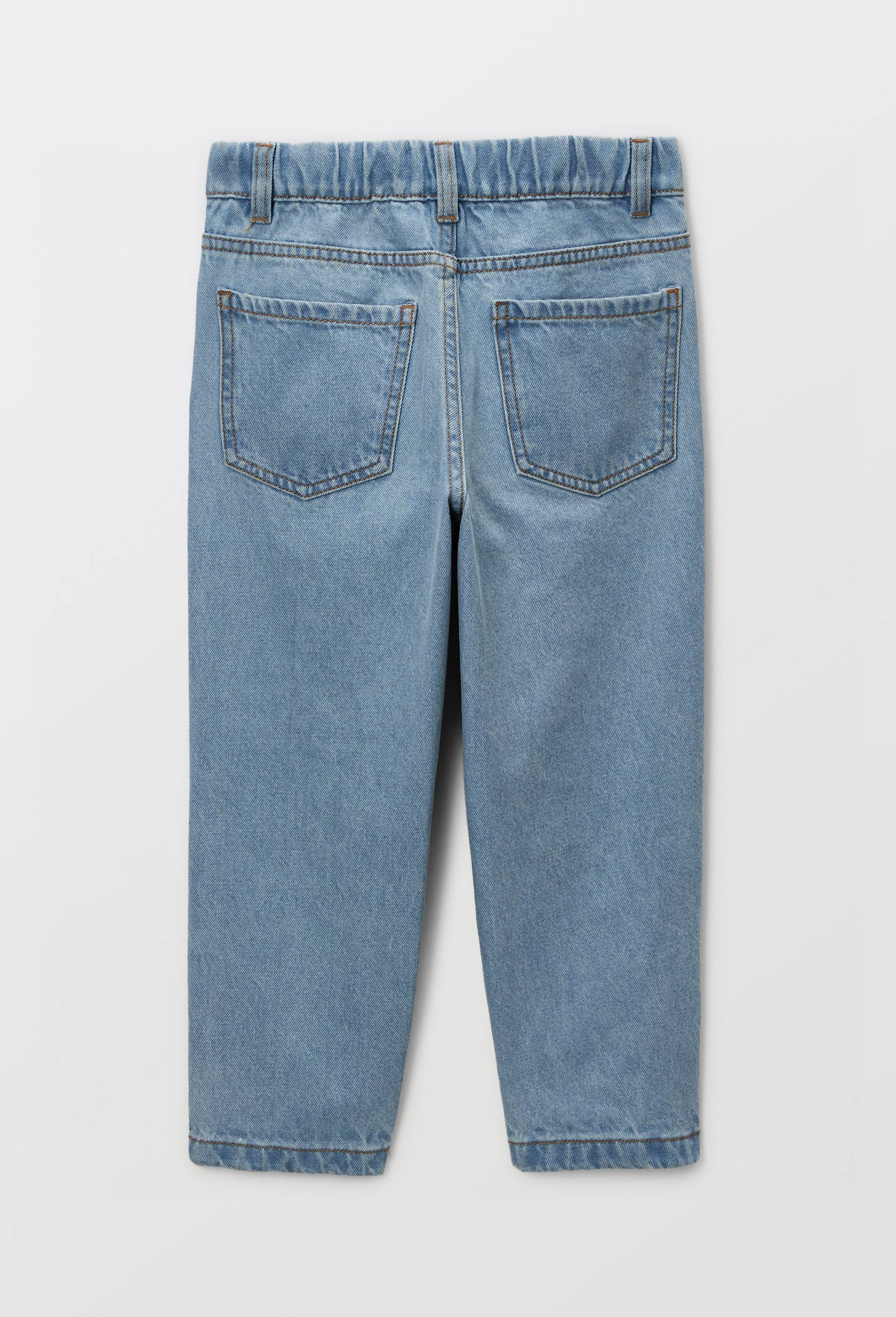Pantalon droit &eacute;lastiqu&eacute; uni en coton, Bleu, large image number 2