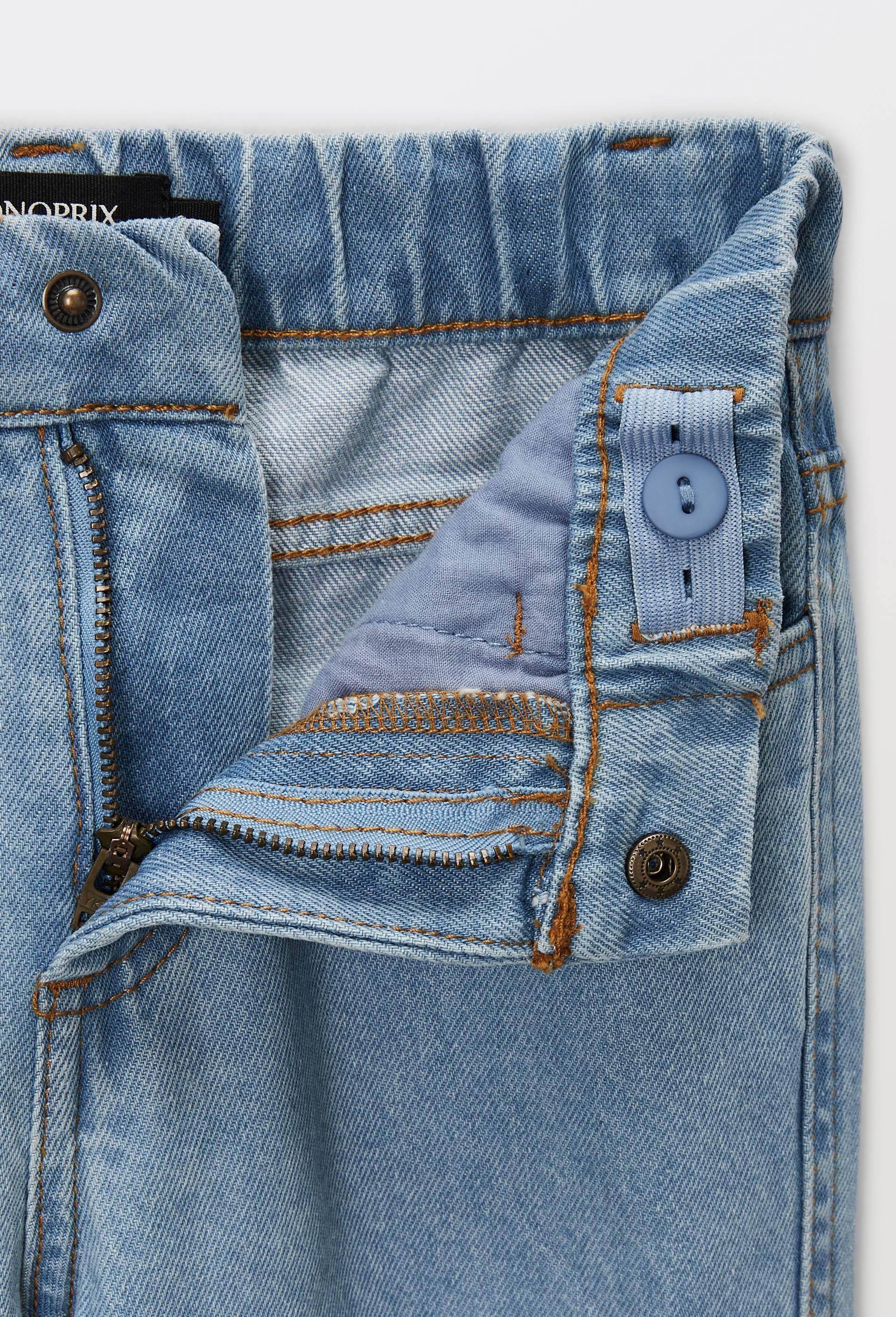 Pantalon droit &eacute;lastiqu&eacute; uni en coton, Bleu, large image number 3.0