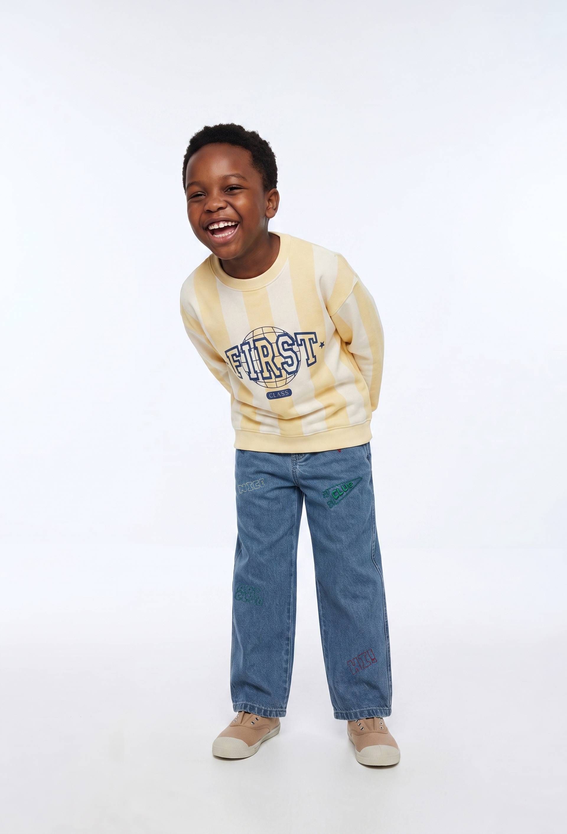 Sweat imprim&eacute; jaune et jean large cargo taille &eacute;lastiqu&eacute;e enfant, , large
