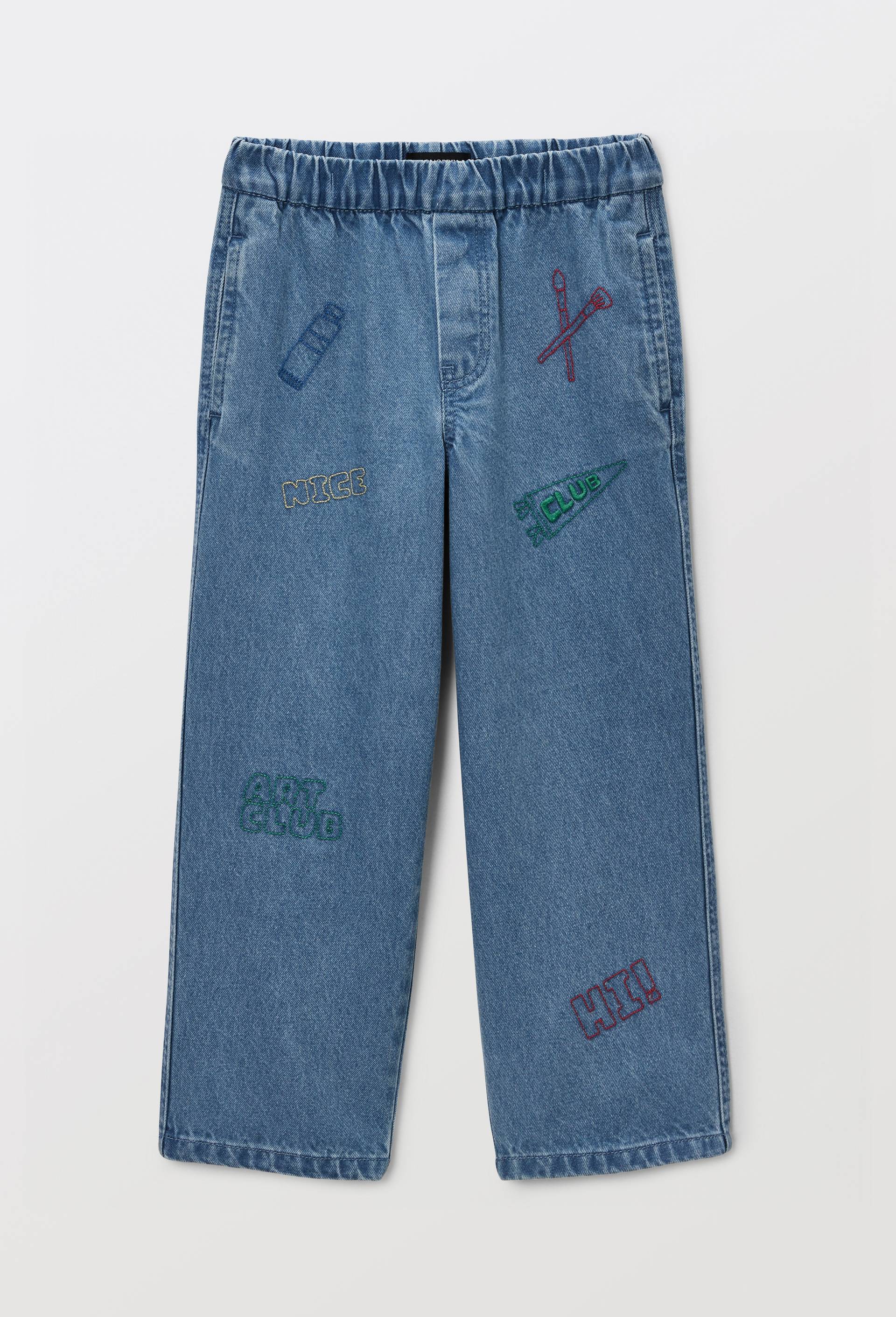 Jean large cargo taille &eacute;lastiqu&eacute;e contenant du coton, Bleu, large