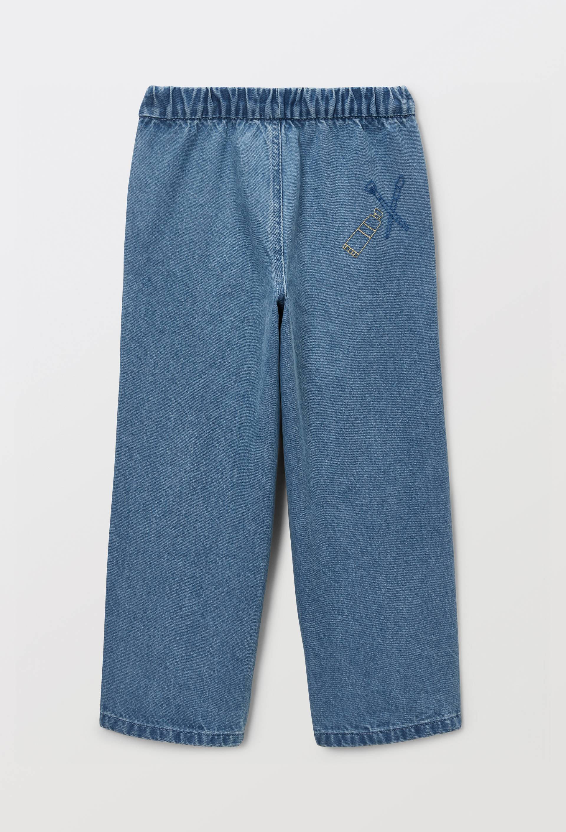 Jean large cargo taille &eacute;lastiqu&eacute;e contenant du coton, Bleu, large