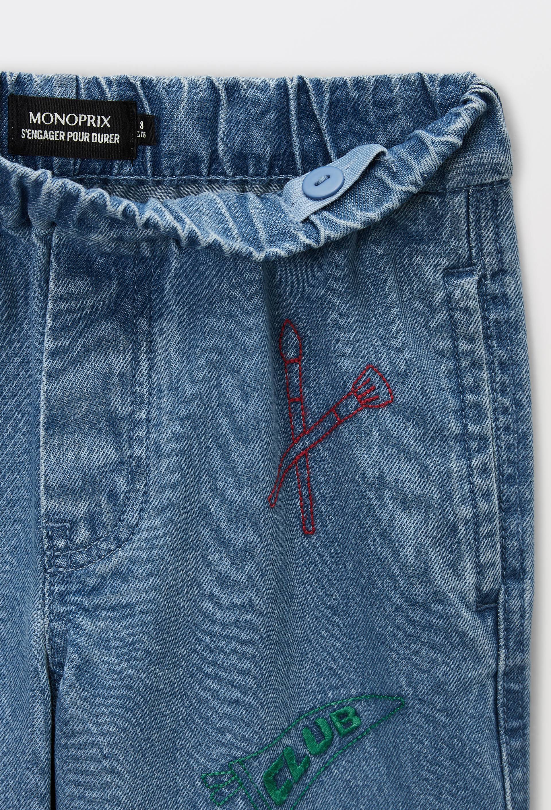 Jean large cargo taille &eacute;lastiqu&eacute;e contenant du coton, Bleu, large