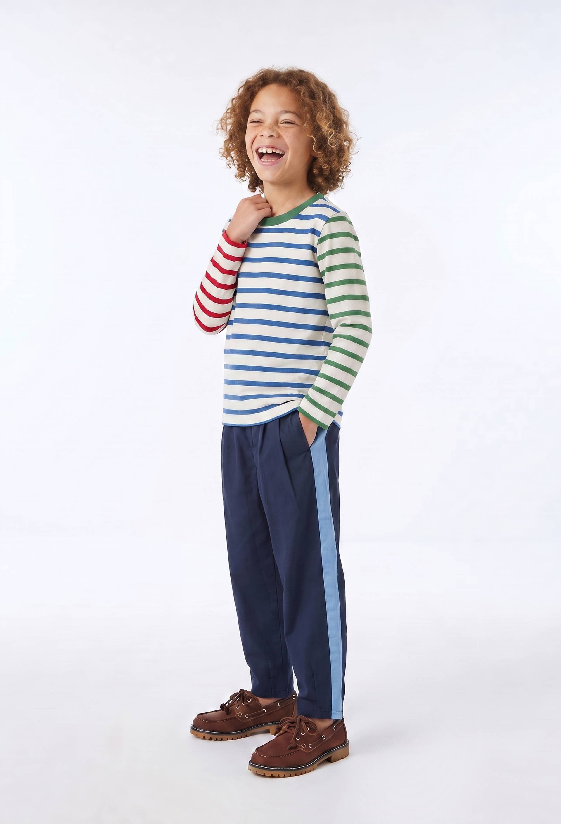 Pantalon large uni en coton, Bleu fonc&eacute;, large
