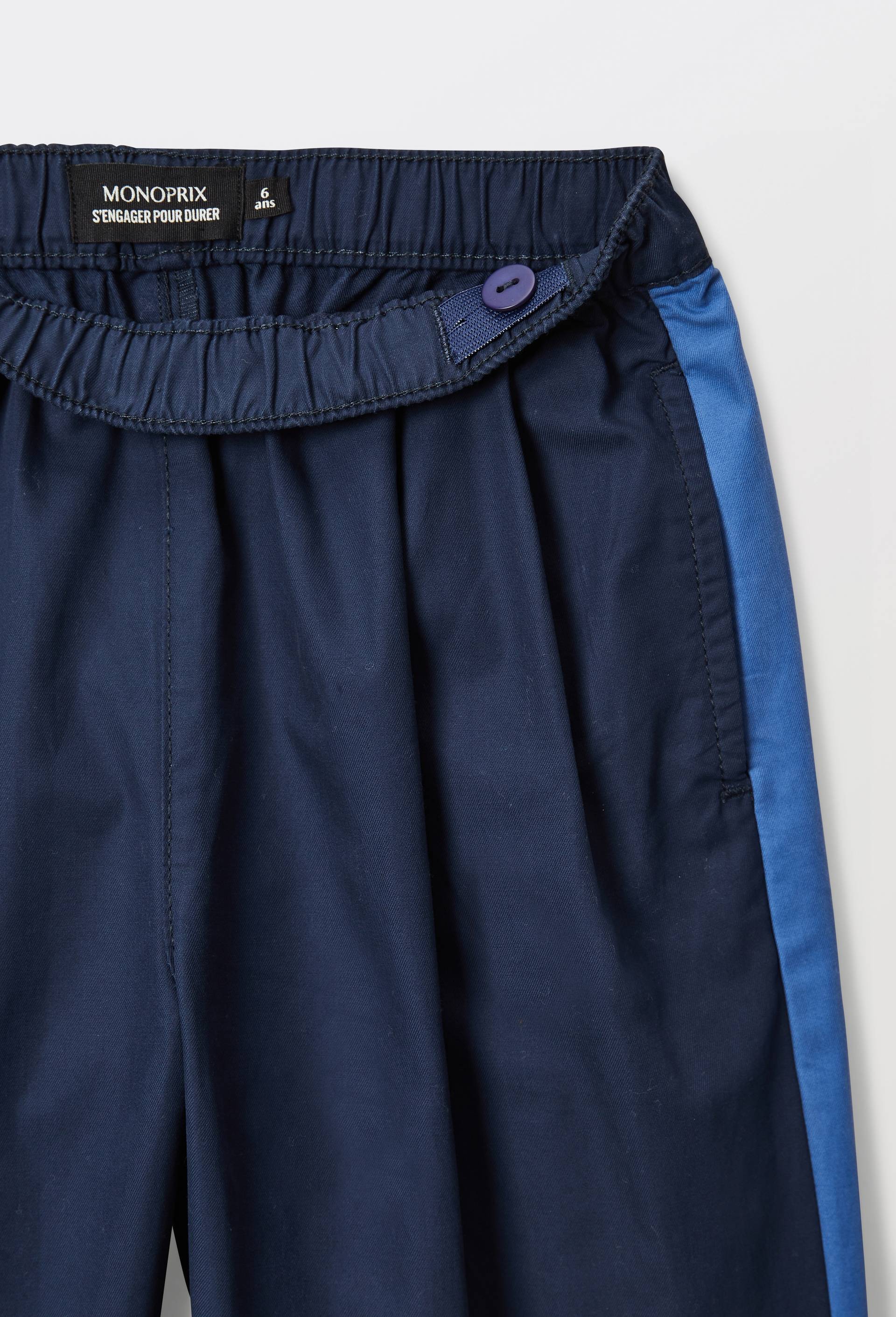 Pantalon large uni en coton, Bleu fonc&eacute;, large