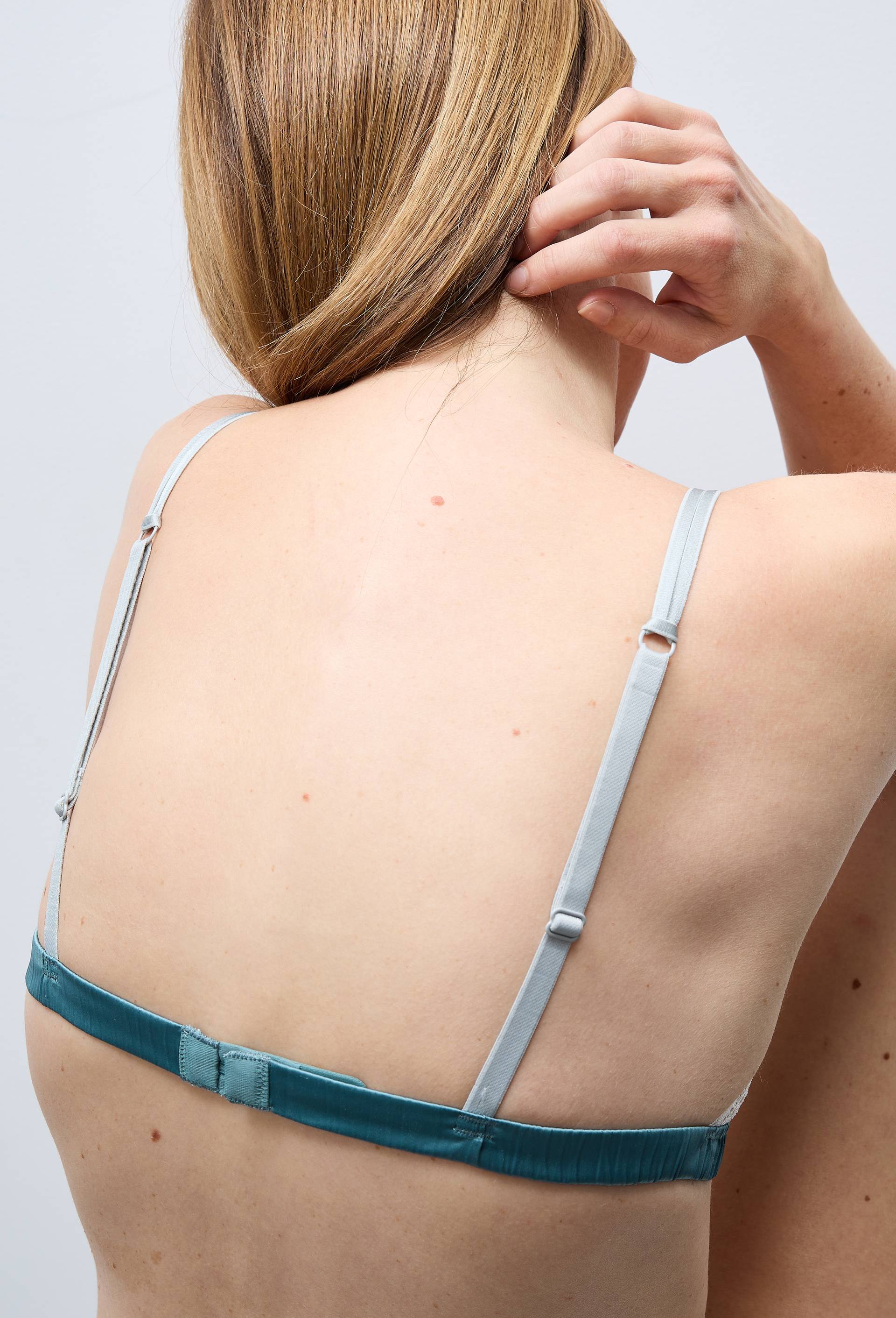 Soutien-gorge triangle ZOE en microfibre imprim&eacute;e et dentelle, Ecru, large image number 1