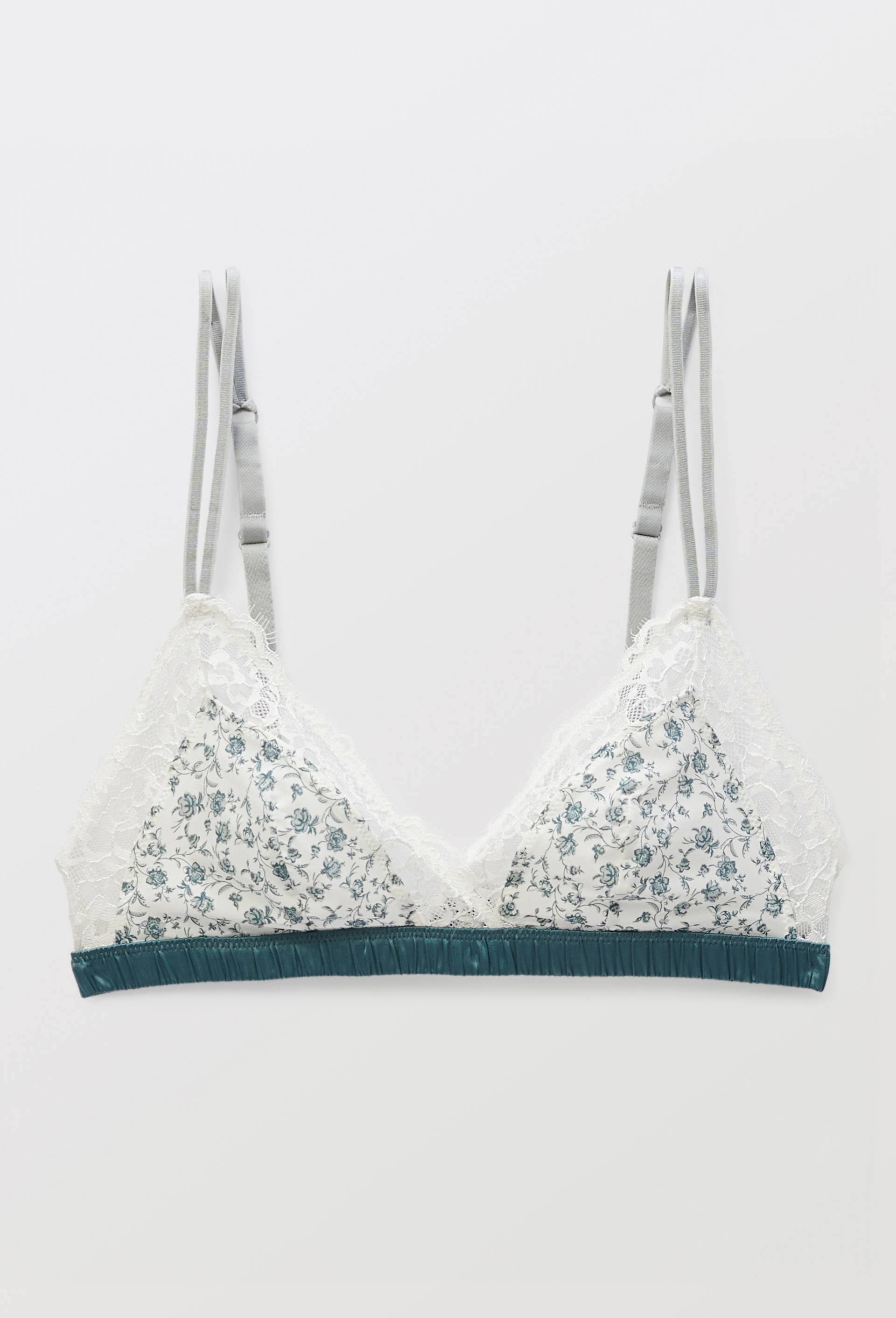 Soutien-gorge triangle ZOE en microfibre imprim&eacute;e et dentelle, Ecru, large image number 2.0