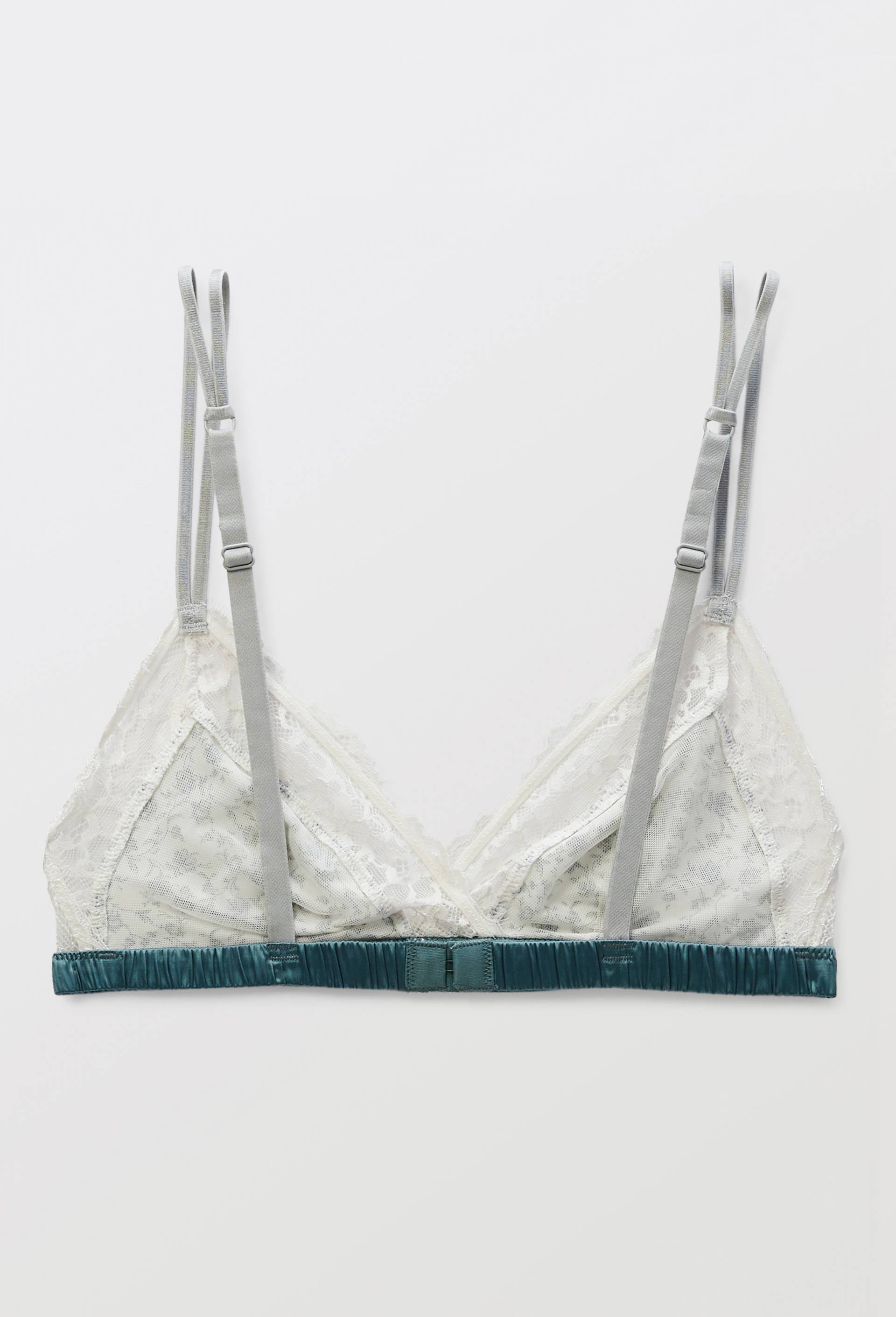 Soutien-gorge triangle ZOE en microfibre imprim&eacute;e et dentelle, Ecru, large image number 3.0