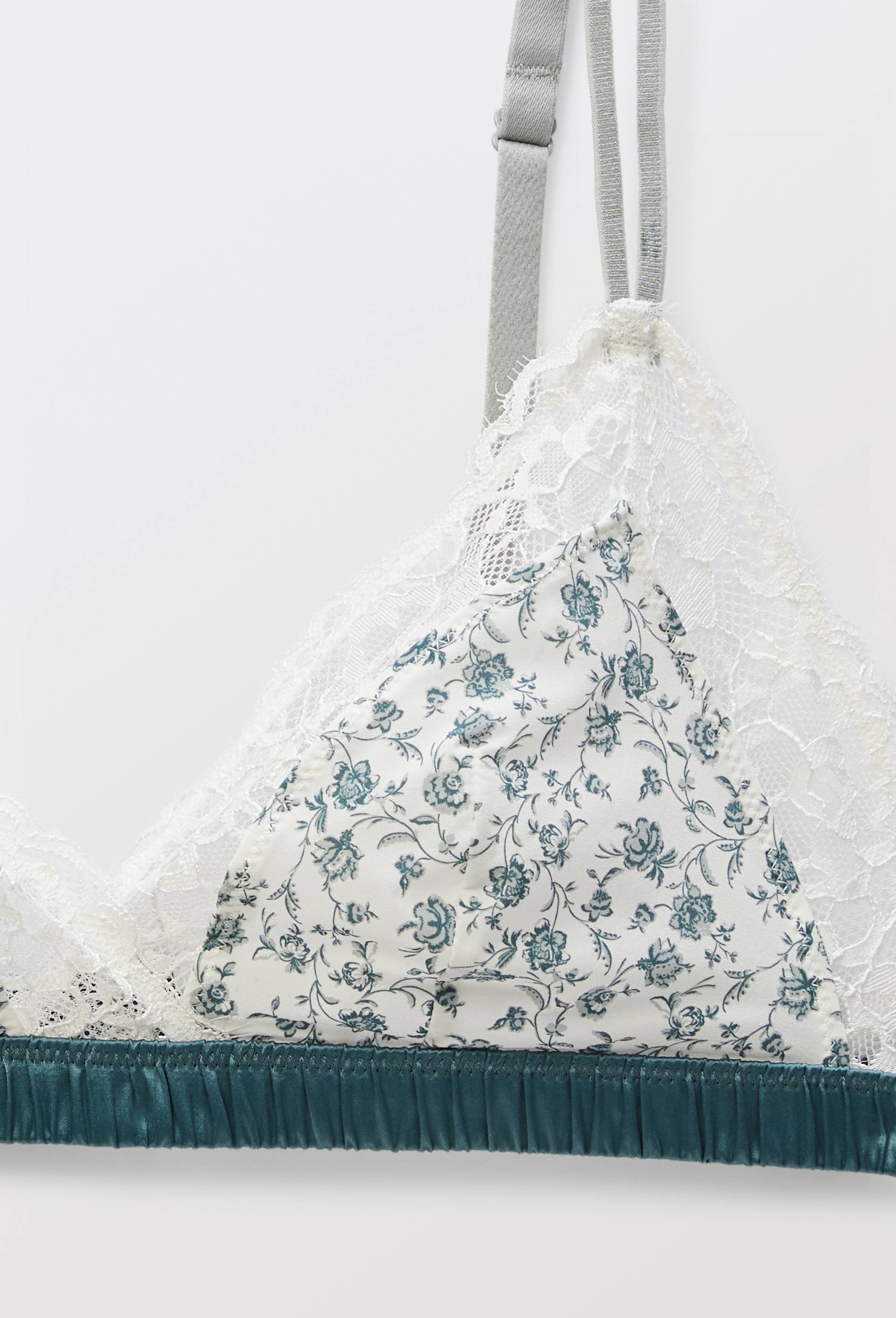 Soutien-gorge triangle ZOE en microfibre imprim&eacute;e et dentelle, Ecru, large image number 4.0