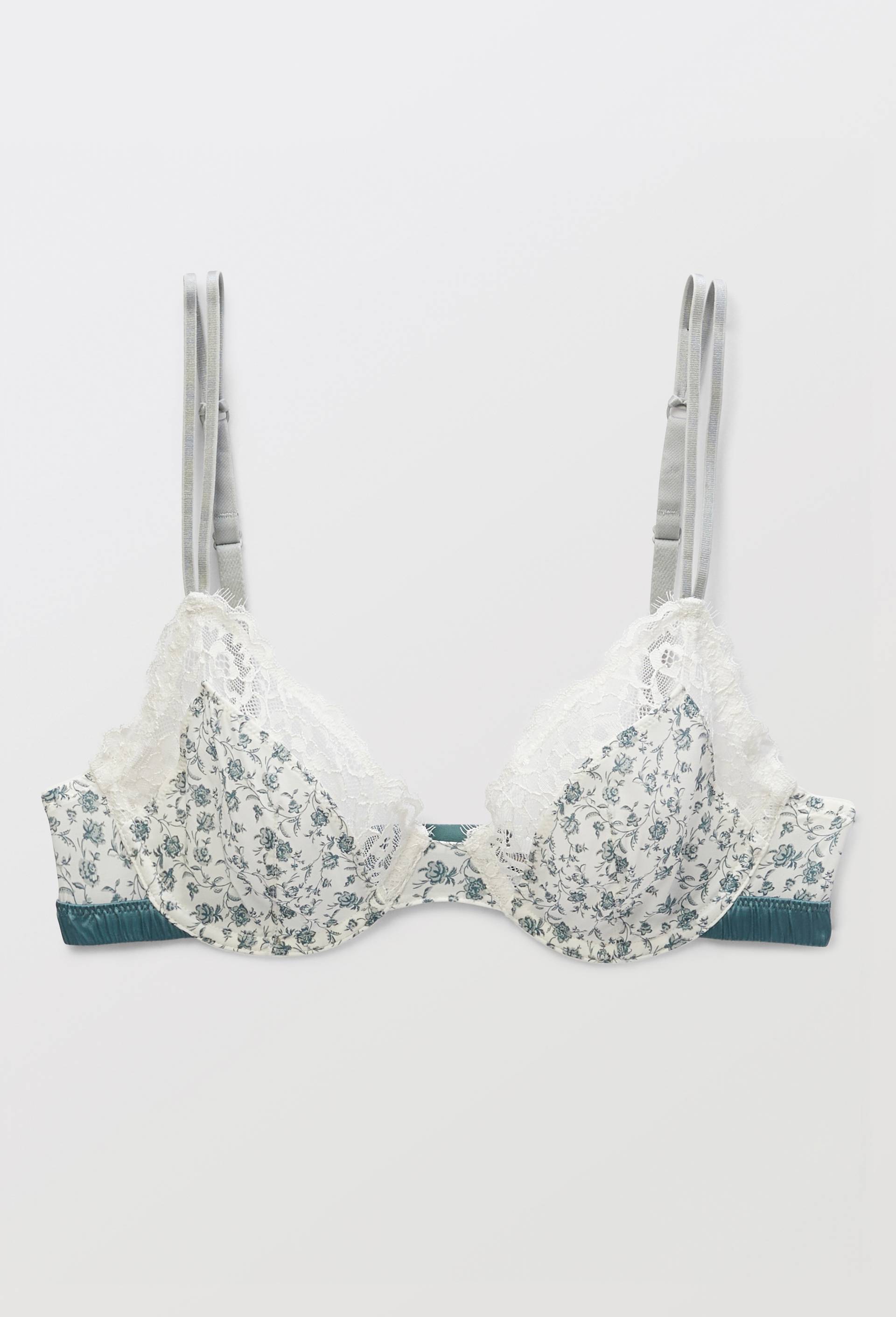 Soutien-gorge corbeille balconnet ZOE en microfibre imprim&eacute;e et dentelle, Ecru, large image number 3.0