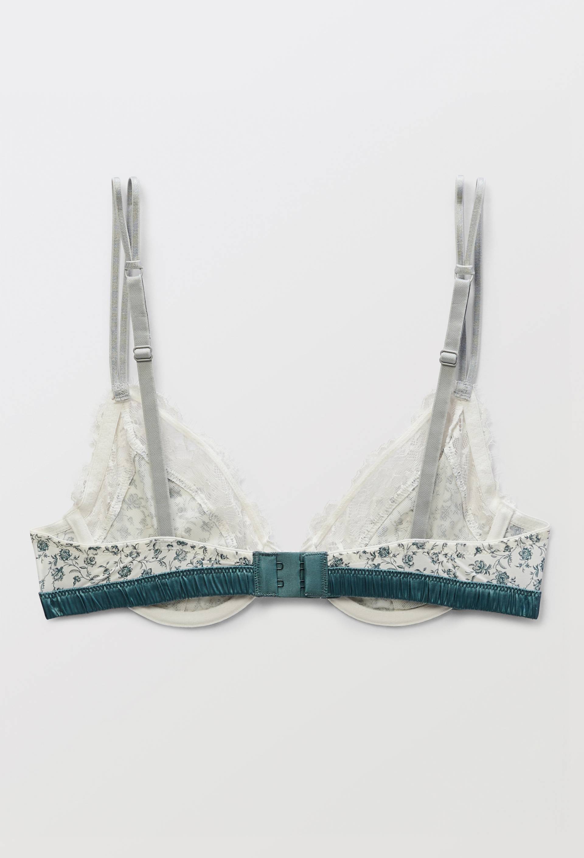 Soutien-gorge corbeille balconnet ZOE en microfibre imprim&eacute;e et dentelle, Ecru, large image number 4.0