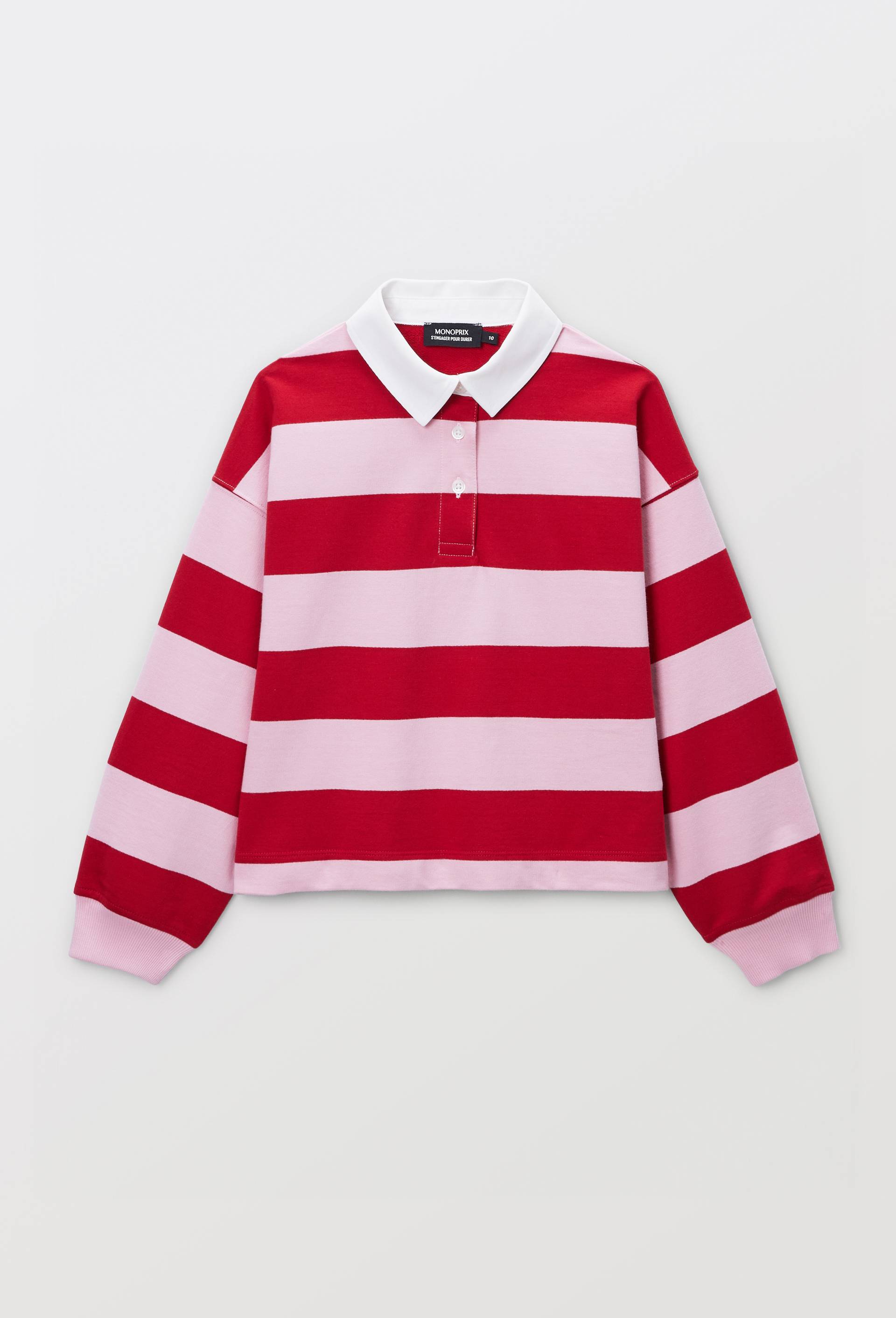 Sweat ray&eacute; col polo, Rose, large image number 1.0