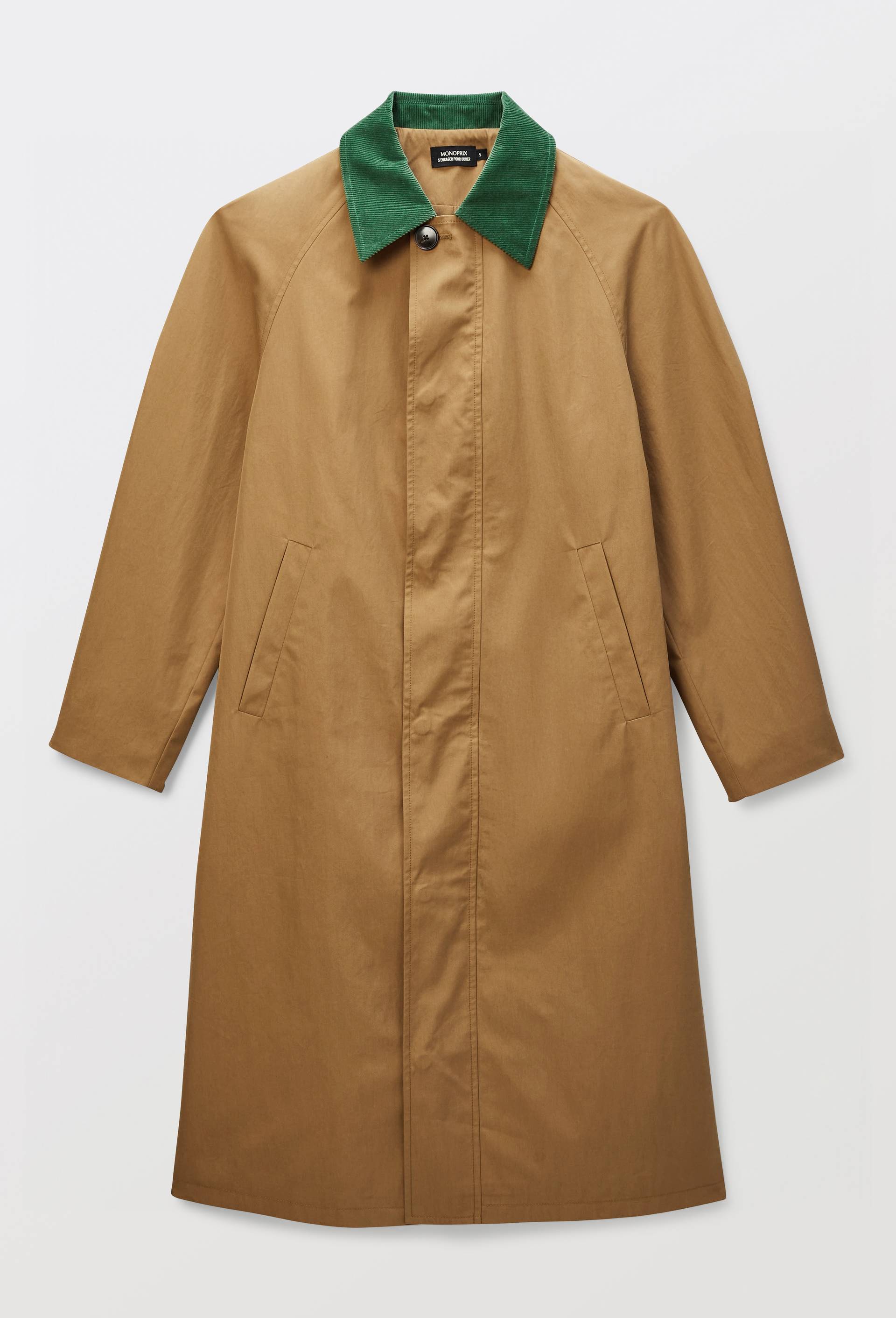 Trench long avec col en velours color&eacute;, Beige, large image number 3.0