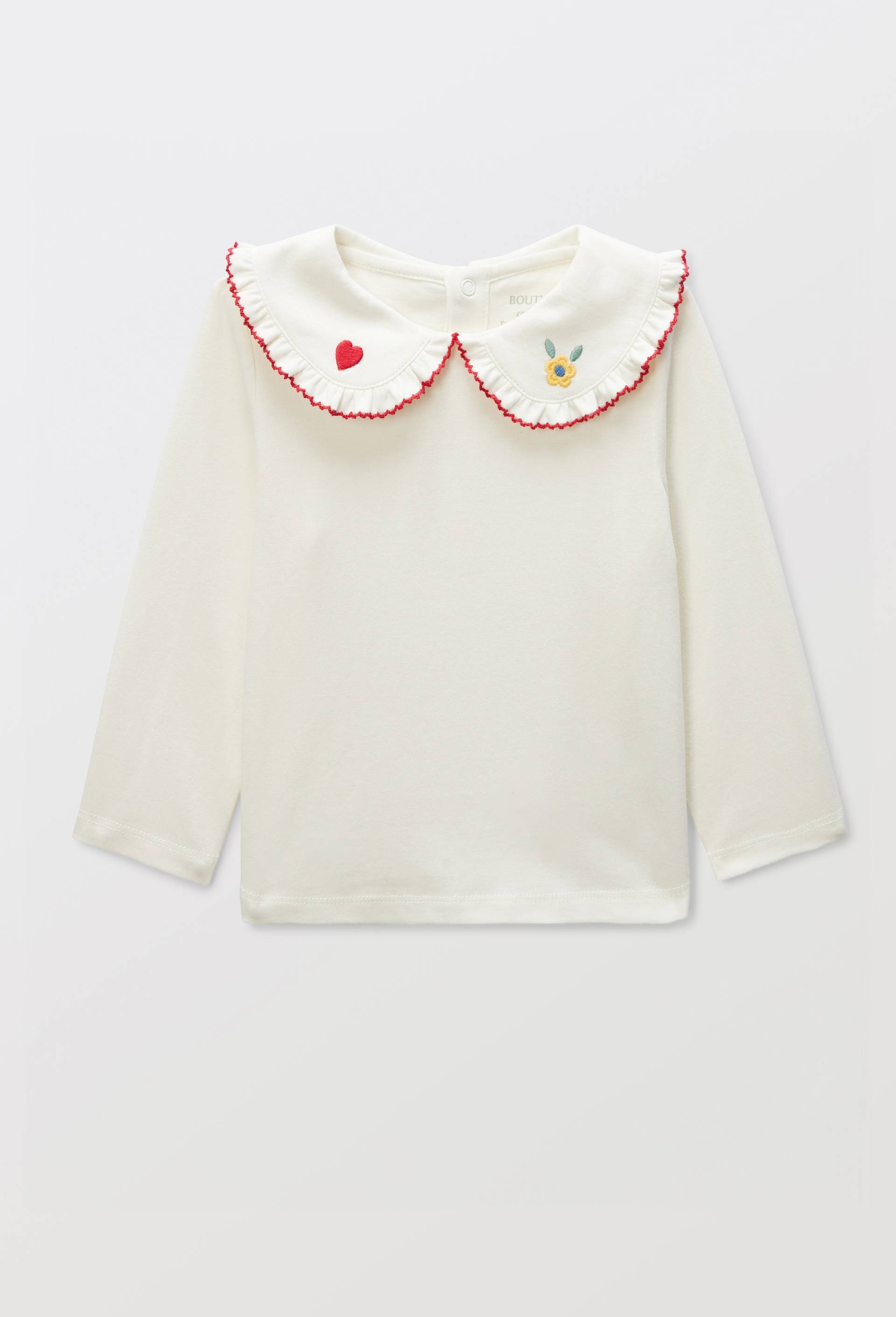 Blouse manches longues unie col brod&eacute; en coton BIO GOTS, Ecru, large