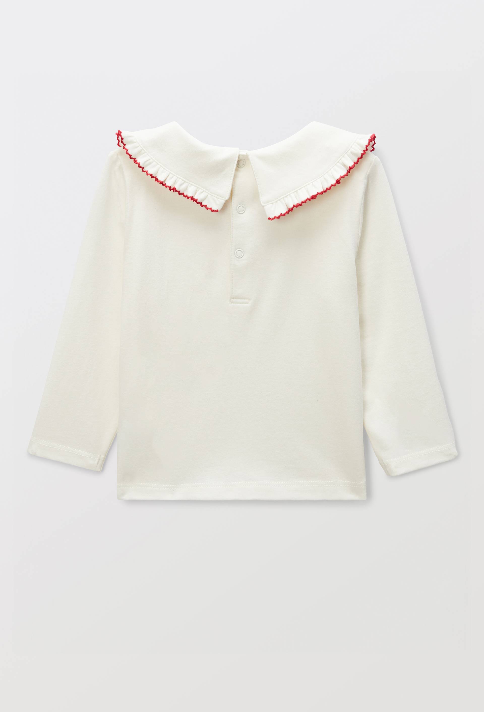 Blouse manches longues unie col brod&eacute; en coton BIO GOTS, Ecru, large image number 1
